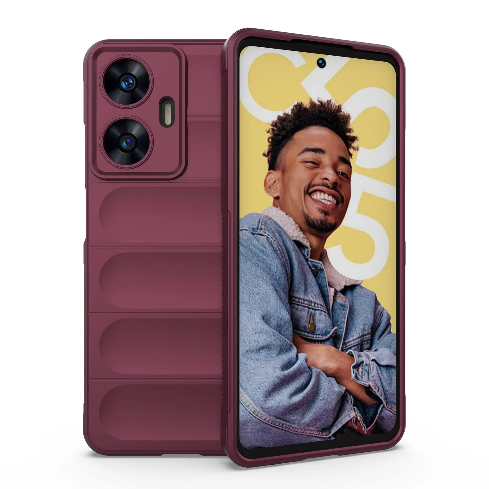 DL3 Mobilak Flexible Silicone and TPU Protective Case with Camera Protection for realme C55 / Narzo N55 - Wine Red