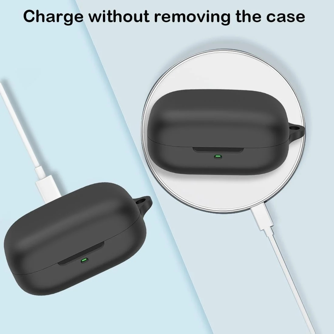 DL3 Mobilak Compatible with Motorola Moto Buds/Moto Buds Buds+ Case Cover, Soft Silicone Shockproof Protective Case Wireless Earbuds with Carabiner, Front LED Visible - Black