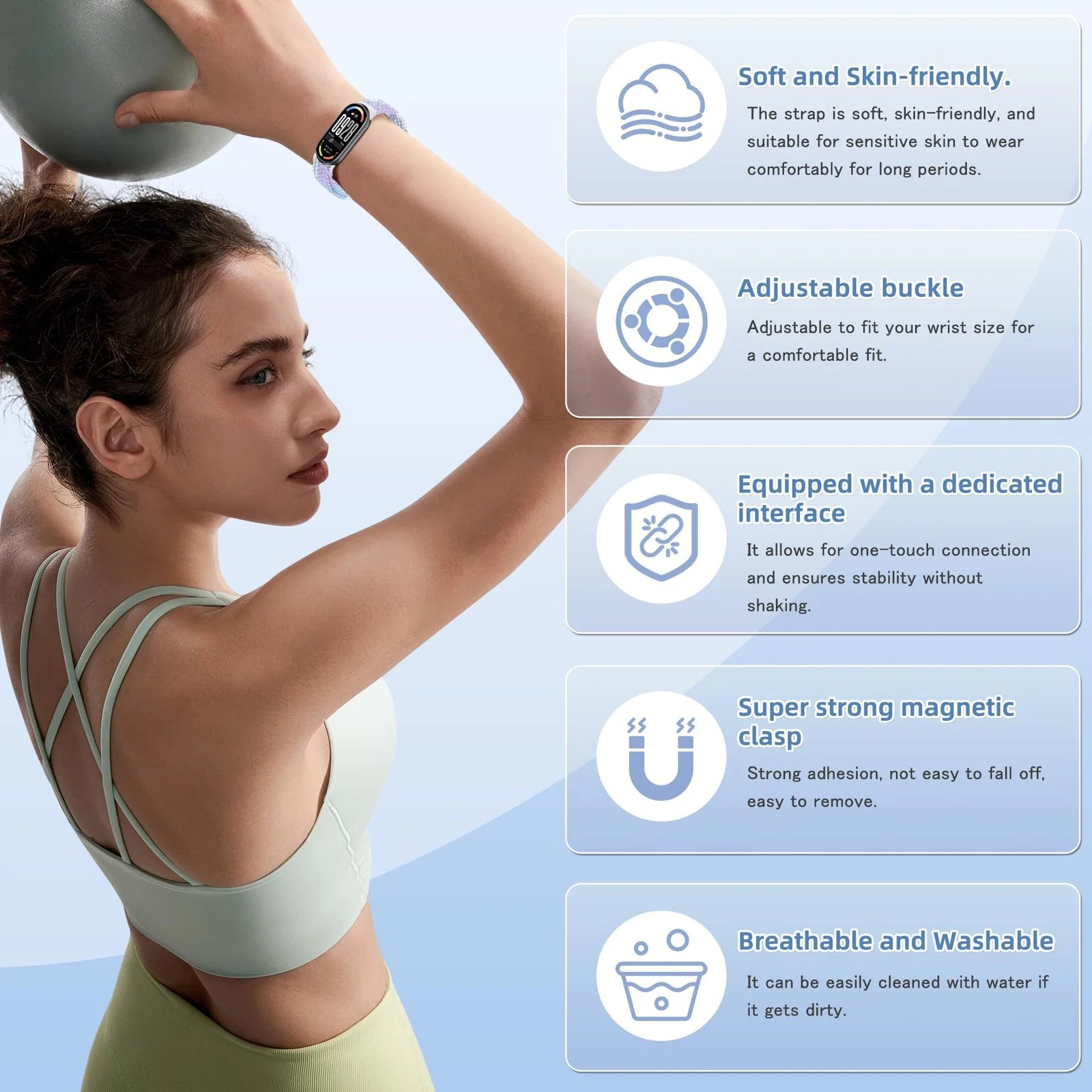 DL3 Mobilak Braided Strap for Xiaomi Mi Band 10/9/8, Men Women Breathable Elastic Nylon with Magnetic Buckle Watch Band for Xiaomi Smart Band 10/Xiaomi Smart Band 9/8 - Purple Blue