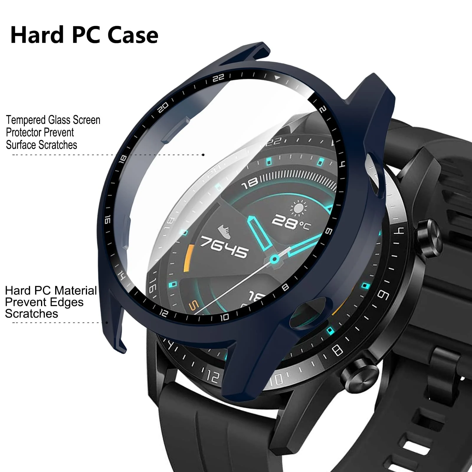 DL3 Mobilak Case Compatible with Huawei Watch GT2 46mm PC Cover with Bezel Tempered Glass Protection, Ultra Thin Full Protection for Huawei Watch GT 2 46 mm Protective Case - Blue