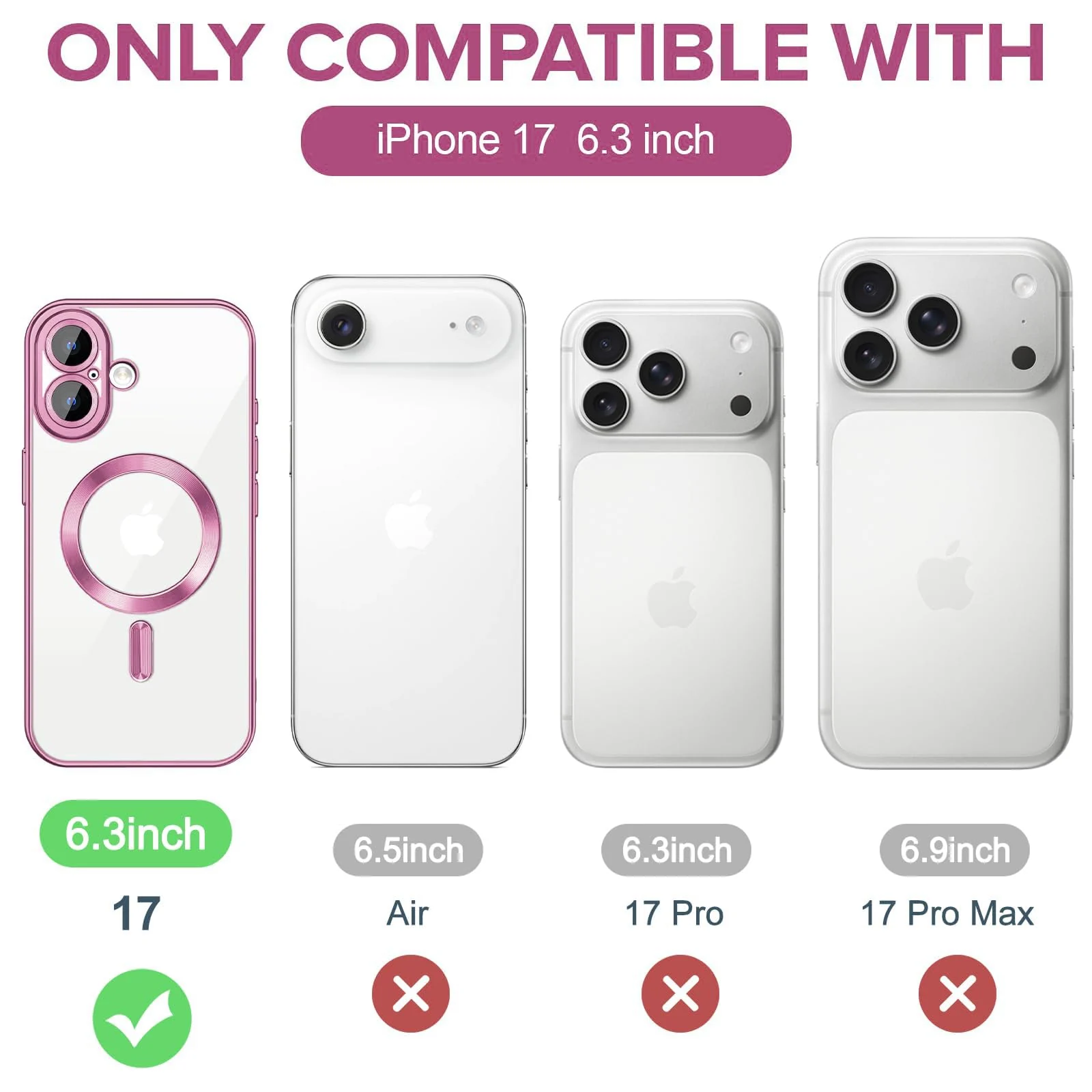 DL3 Mobilak Clear MagSafe-Compatible Magnetic Case for iPhone 17 with Camera Protection and Magnetic Car-Mount Support - Pink