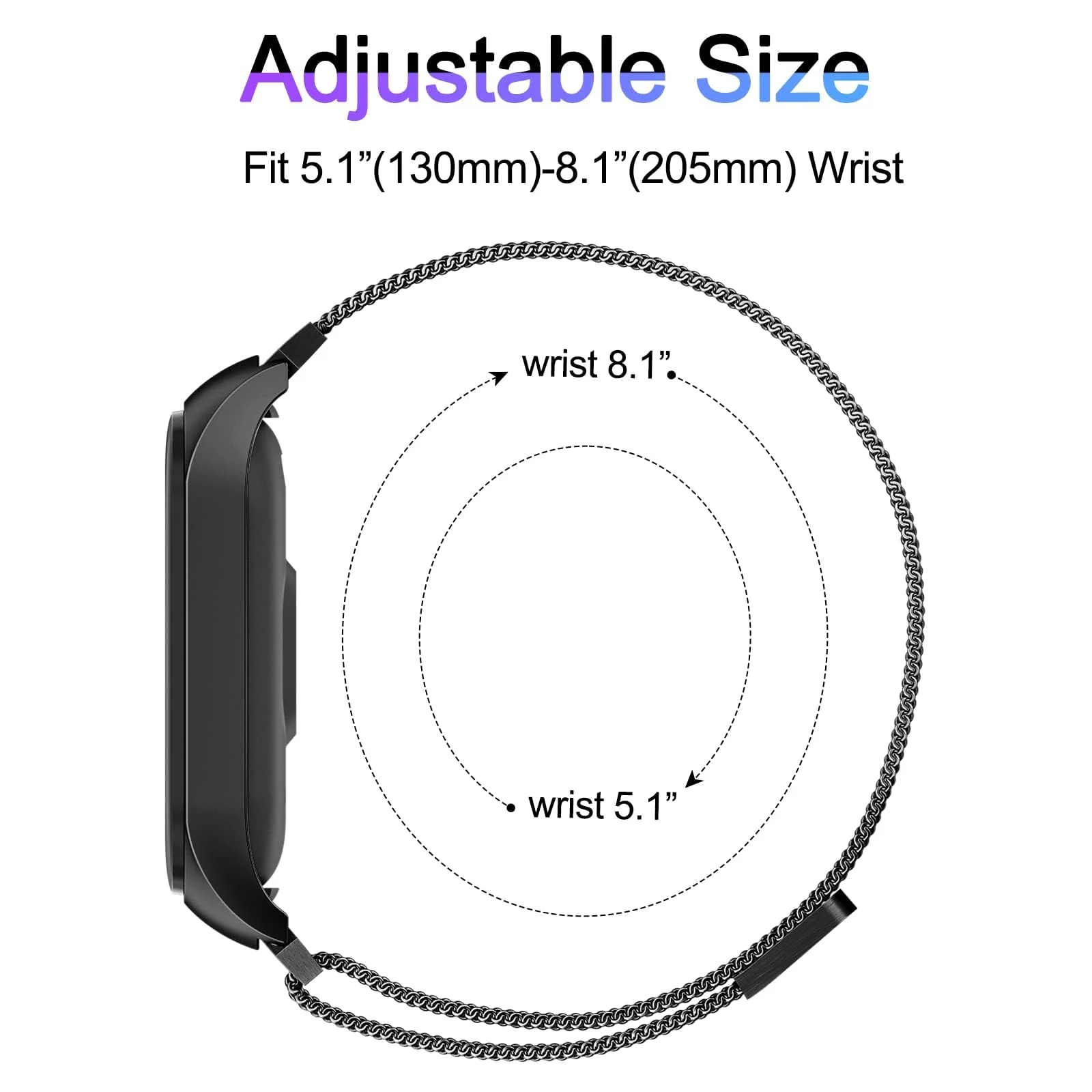 DL3 Mobilak Compatible with Xiaomi Mi Band 7 Strap for Women Men, Adjustable Stainless Steel Metal Replacement Strap Magnetic Metal Wristband, Straps Compatible with Mi Band 7 - Black