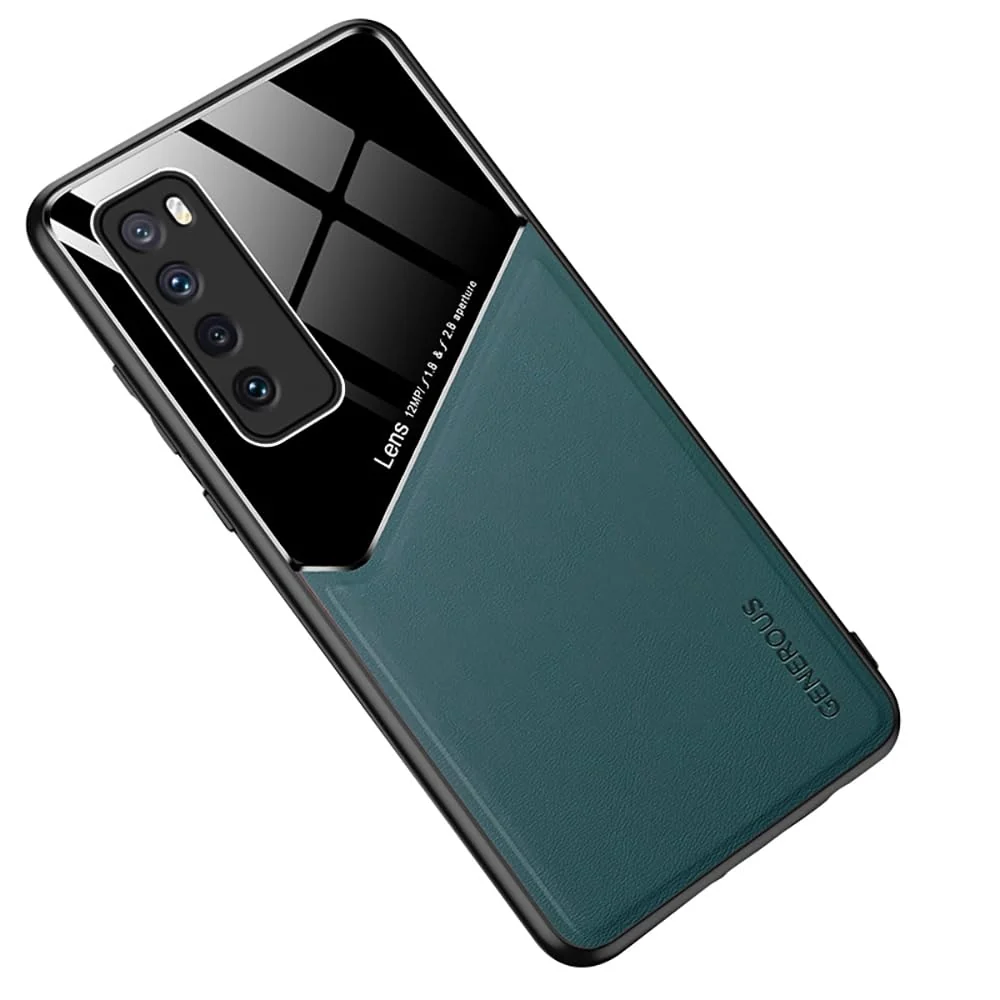 DL3 Mobilak Leather and PC Protective Case for Huawei Nova 7, Built-in magnetic car-mount support, Shock-absorbing protection, Raised edges around the screen and camera - Green