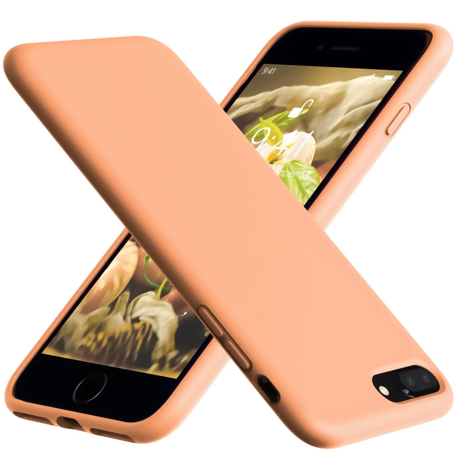 DL3 Mobilak Compatible with iPhone 7 Plus/iPhone 8 Plus Case, Liquid Silicone Case, Full Body Protective Cover, Shockproof, Slim Phone Case, Anti-Scratch Soft Microfiber Lining - Orange