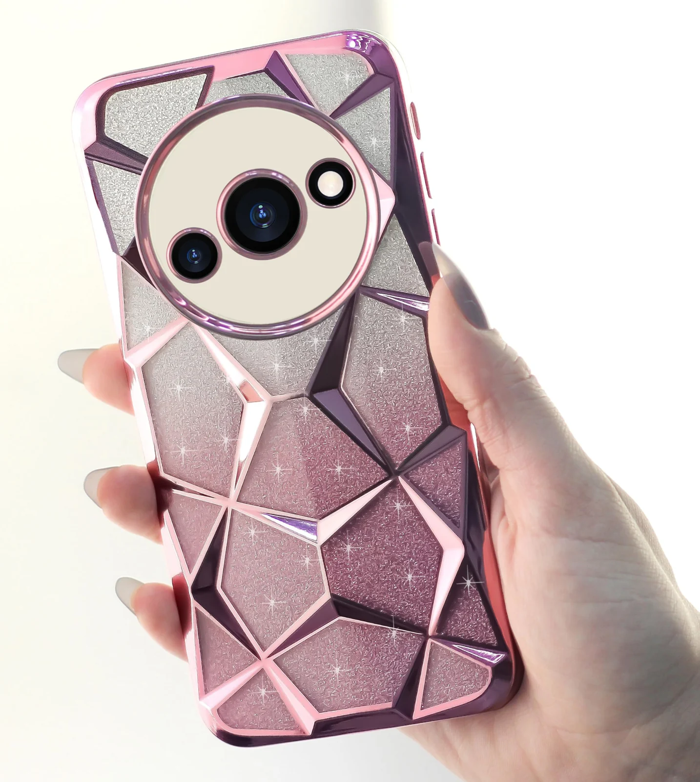 DL3 Mobilak Compatible with Xiaomi Redmi A3 / Redmi A3x Case Plating Bling Gradient Glitter Clear Cover Soft TPU Silicone Cute Camera Protection Shockproof Back for Women Girls Case - Pink