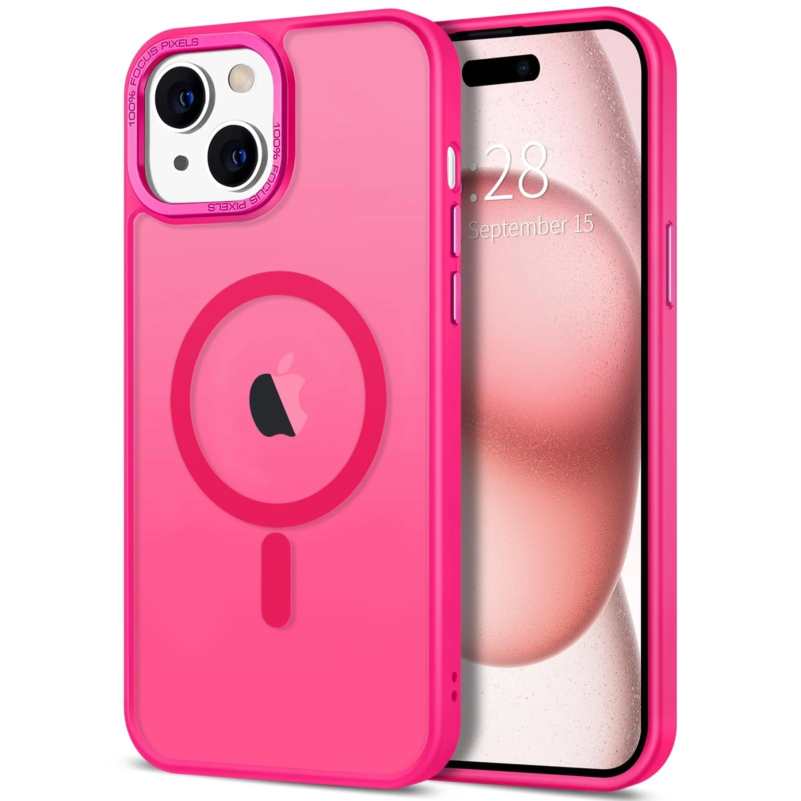 DL3 Mobilak Case for iPhone 15 (6.1 Inch) Magnetic Translucent Matte Phone Cases [Compatible with MagSafe] Thin Slim Fit Shockproof Bumper Hard Protective Cover for Women Men Girls - Hot Pink