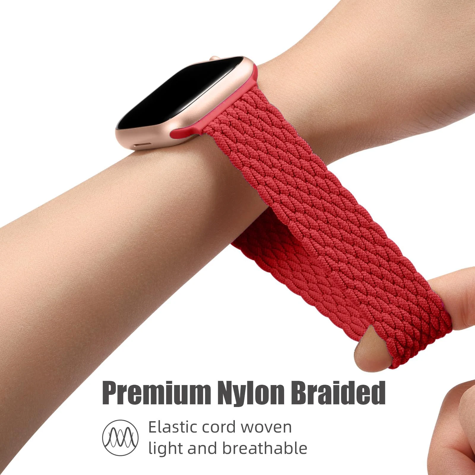 DL3 Mobilak 22mm Magnetic Band for Redmi Watch 5 Active/5 Lite/Samsung Galaxy Watch 3 45mm/Watch 46mm/Gear S3/Huawei watch GT6 GT5 46MM/GT2E/GT6 Pro/GT 5 Pro/Amazfit GTR 4/3, Stretchy Braided Nylon Sport Strap - Red
