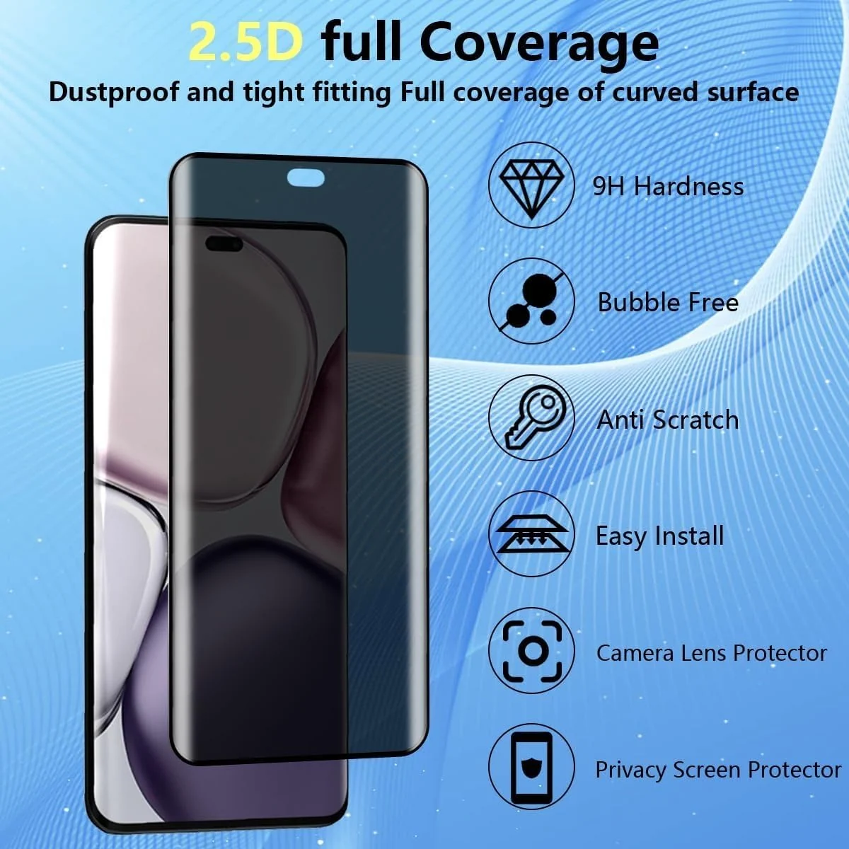 DL3 Mobilak Screen Protector for Honor X9C UV Glass Fingerprint Reader Support 3D Curved Anti-Spy Tempered Glass Screen Protector - Privacy