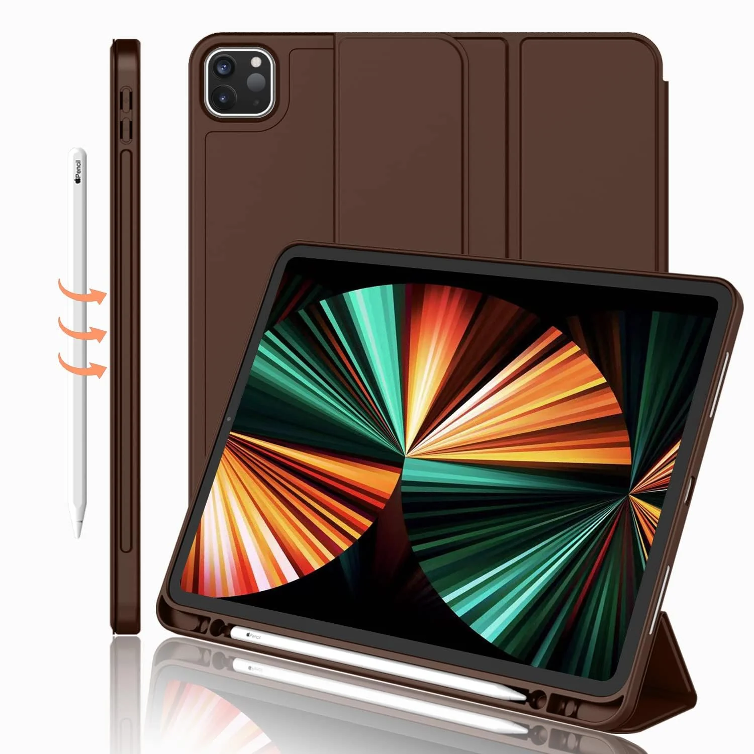 DL3 Mobilak New iPad Pro 12.9 Inch Case 2022/2021/2020(6th/5th/4th Gen) with Pencil Holder, Smart iPad Case [Support Touch ID and Auto Wake/Sleep] with Auto 2nd Gen Pencil Charging - Dark Brown