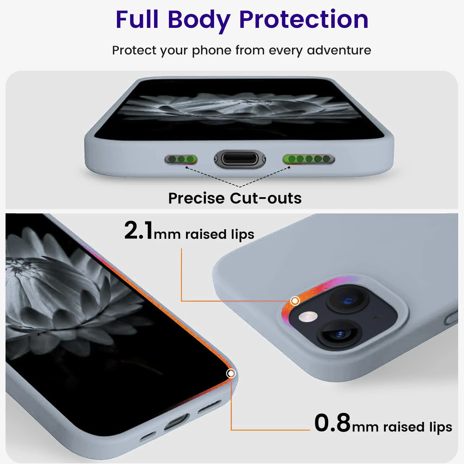 DL3 Mobilak Liquid Silicone Case for iPhone 13 / iPhone 14 (6.1 Inch), Shock-absorbing protection, Scratch-resistant surface, Soft microfiber lining - Lavender Blue