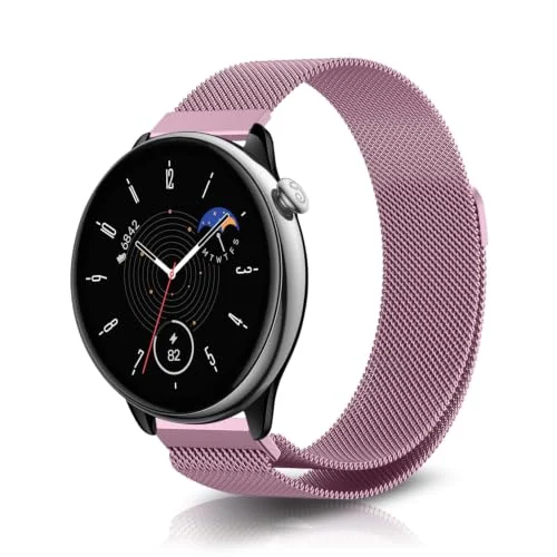 20MM Band stainless steel Magnetic Strap For Samsung Galaxy Watch 7/6/5/4 40MM 44MM/Watch 5 Pro 45MM/S2 classic/active 2 40MM 44MM Stretch Strap for Amazfit Active 2/GTS 4/3/3 Pro/Bip 3 (Pink)