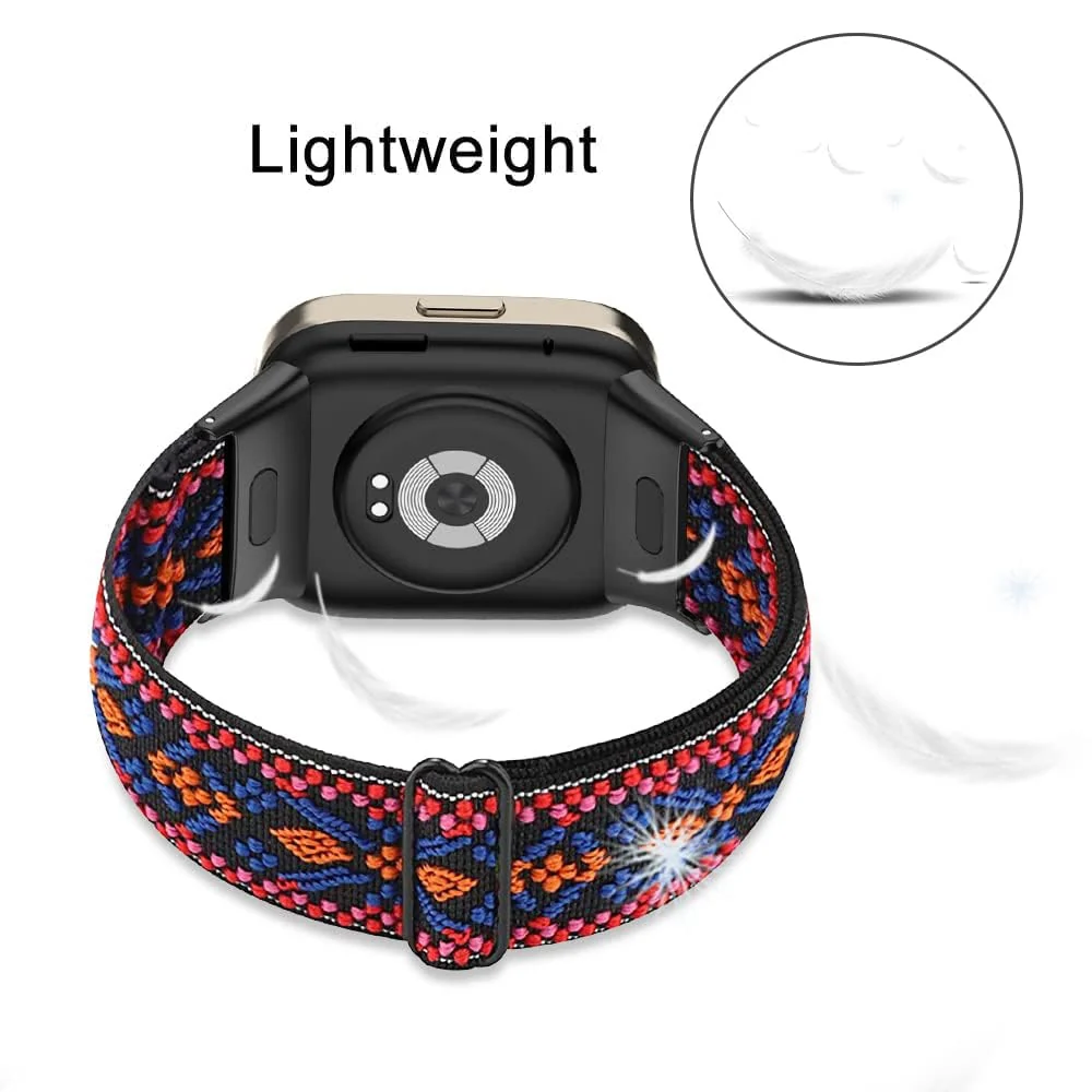 DL3 Mobilak Elastic Straps Compatible with Xiaomi Redmi Watch 3 (Not for Redmi Watch 3 Lite/Active) Men Women, Adjustable Stretchy Bracelets Sport Nylon Replacement Bracelet - Bohemia Red