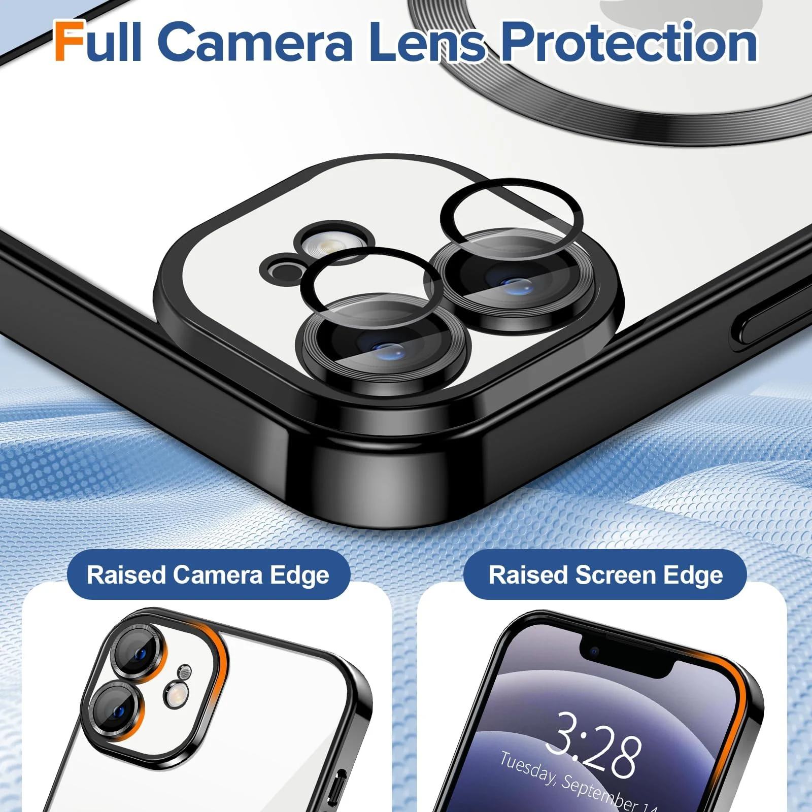 DL3 Mobilak Clear TPU Card Holder Case for iPhone 12 with Camera Protection and Magnetic Car-Mount Support - Black