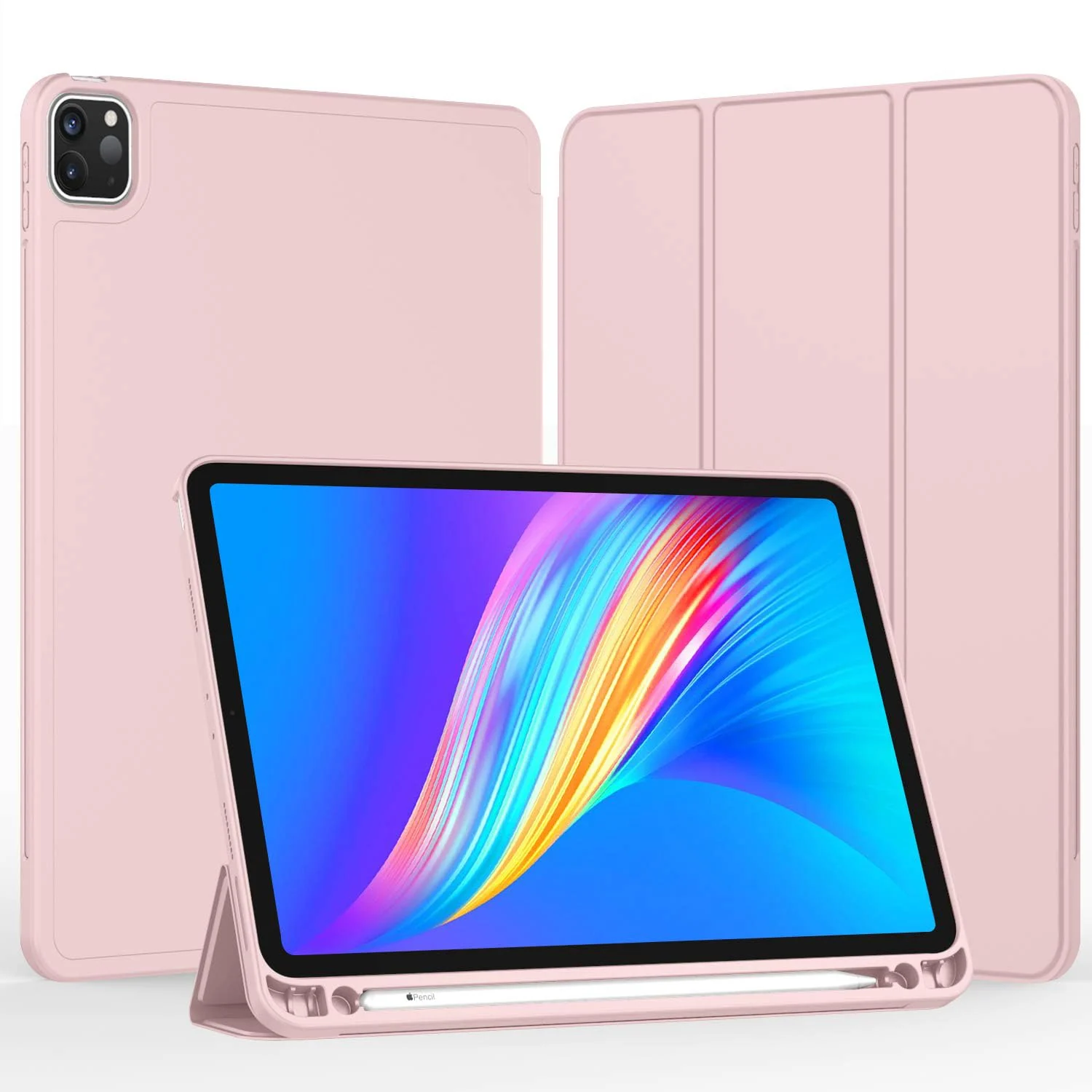 DL3 Mobilak New iPad Pro 12.9 Inch Case 2022/2021/2020(6th/5th/4th Gen) with Pencil Holder, Smart iPad Case [Support Touch ID and Auto Wake/Sleep] with Auto 2nd Gen Pencil Charging - Pink Sand