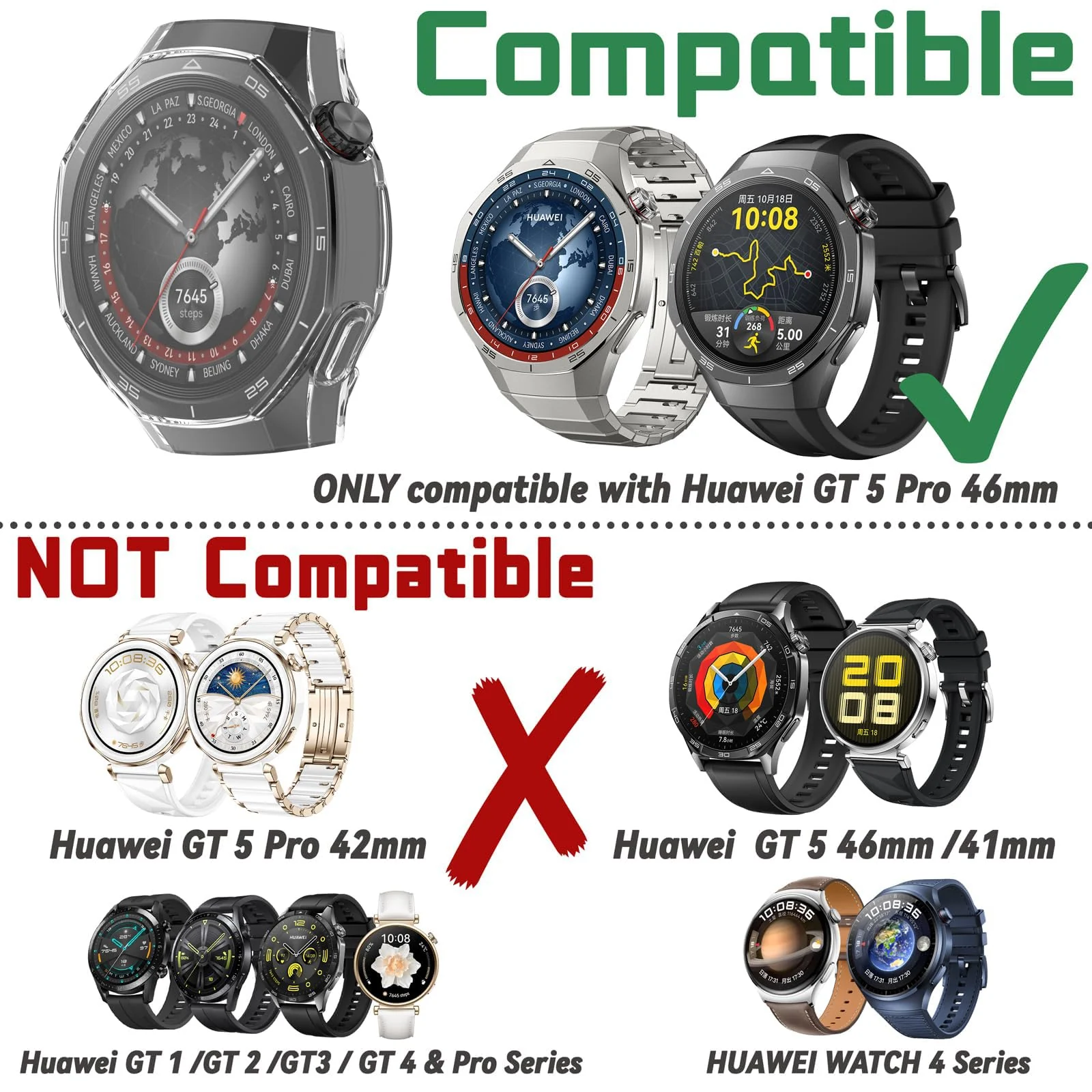 DL3 Mobilak Protective Case compatible with Huawei Watch GT 5 Pro 46mm, All-around Flexible TPU Case with Built-in Screen Protector, Soft Frame & Shockproof Cover fit Huawei Watch GT5 Pro - Clear