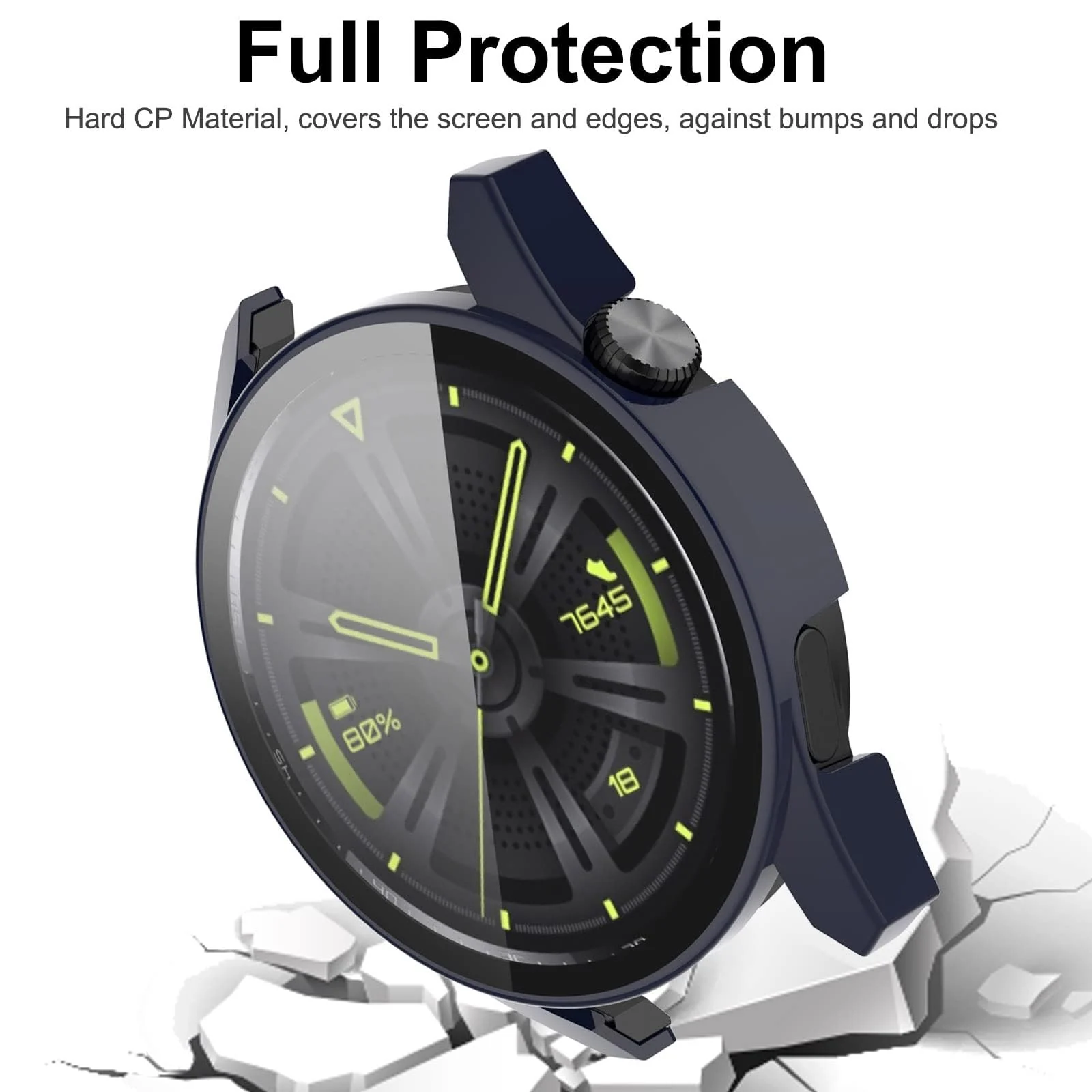 DL3 Mobilak Protective Case Compatible with Huawei Watch GT3 46mm 9H Hardness PC Case Bumper Full Slim Protective Cover with Tempered Glass For Huawei Watch GT 3 46mm - Blue