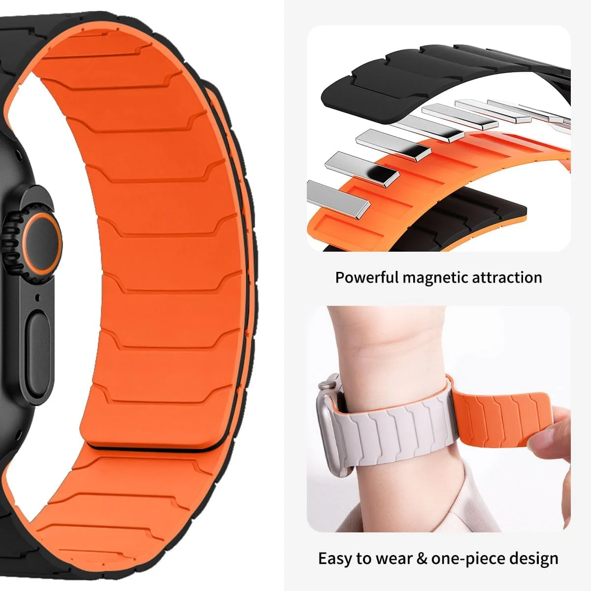 DL3 Mobilak Silicone Straps Compatible with Apple Watch Ultra Strap 49mm 46mm 45mm 44mm 42mm, Loop Band with Strong Magnetic Closure Designed for iWatch Ultra Ultra 2 Series 11 10 9 8 7 6 5 4 3 2 1 SE - A-Starlight