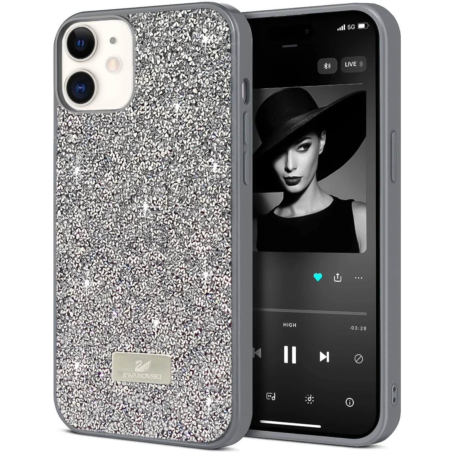 DL3 Mobilak Glitter Rhinestone Protective Case for iPhone 12 6.1-Inch with Shockproof Design
