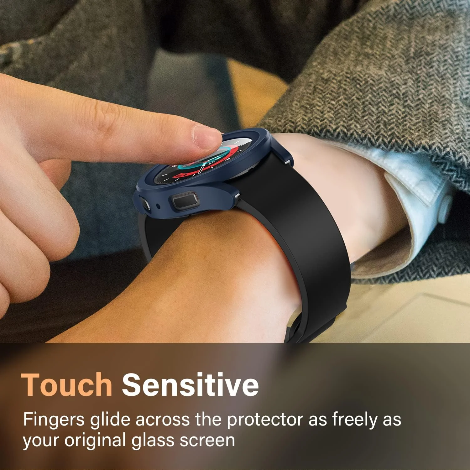 DL3 Mobilak Protective Case Compatible with Samsung Galaxy Watch 5 Pro 45mm 9H Hardness PC Case Bumper Full Slim Protective Cover with Tempered Glass For Samsung Galaxy Watch5 Pro 45mm - Blue