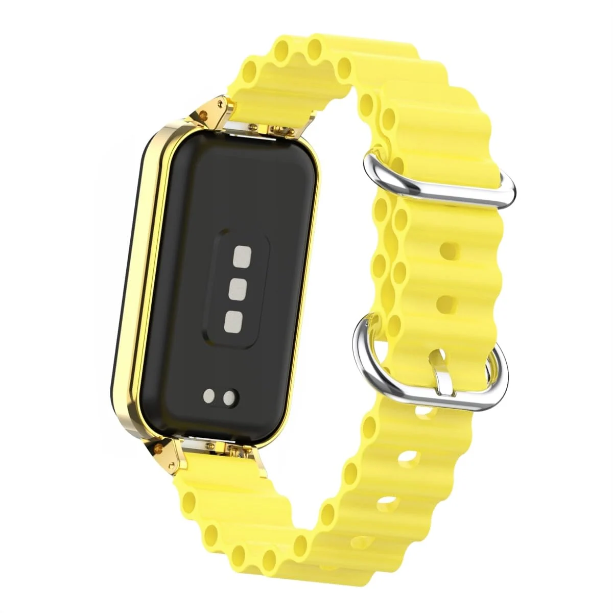 DL3 Mobilak Ocean Strap Compatible with Xiaomi Redmi Band 2/Smart Band 8 Active, Adjustable Silicone Band with Metal Buckle and Frame for Women and Men - Yellow