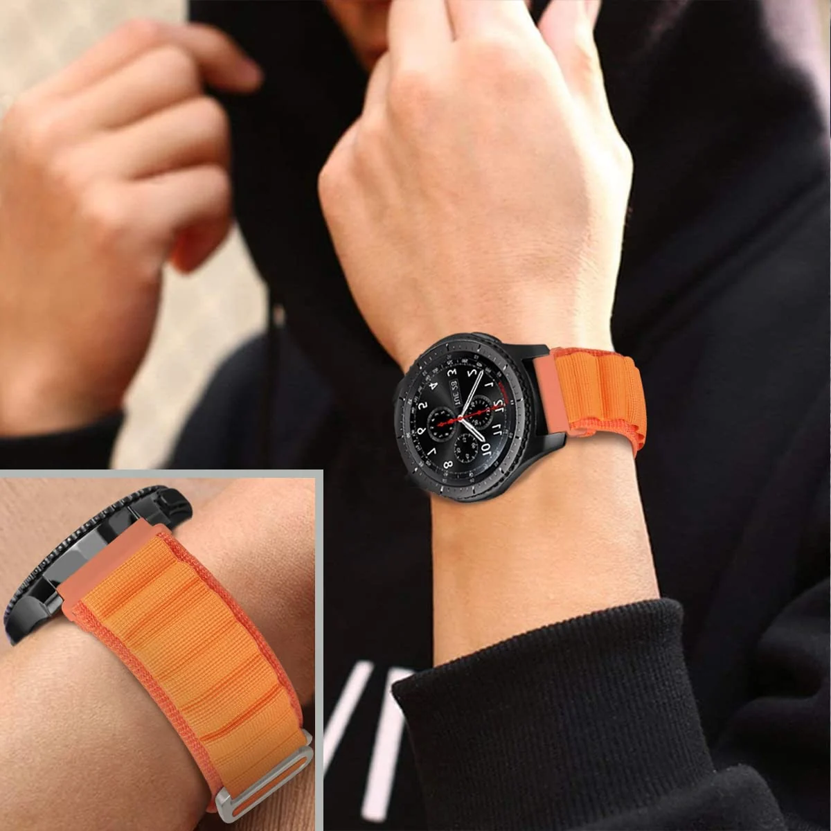 DL3 Mobilak Alpine Loop Bands Sport Nylon 20MM For Samsung Galaxy Watch 7 6 5 4 40mm 44mm/5 Pro 45mm/S2 classic/active 2 40mm 44mm/Amazfi GTS 2/2e/GTS 3/3 Pro/GTS 4/GTS 2 Mini/3 Mini/4 Mini/Bip 3 Pro - Orange