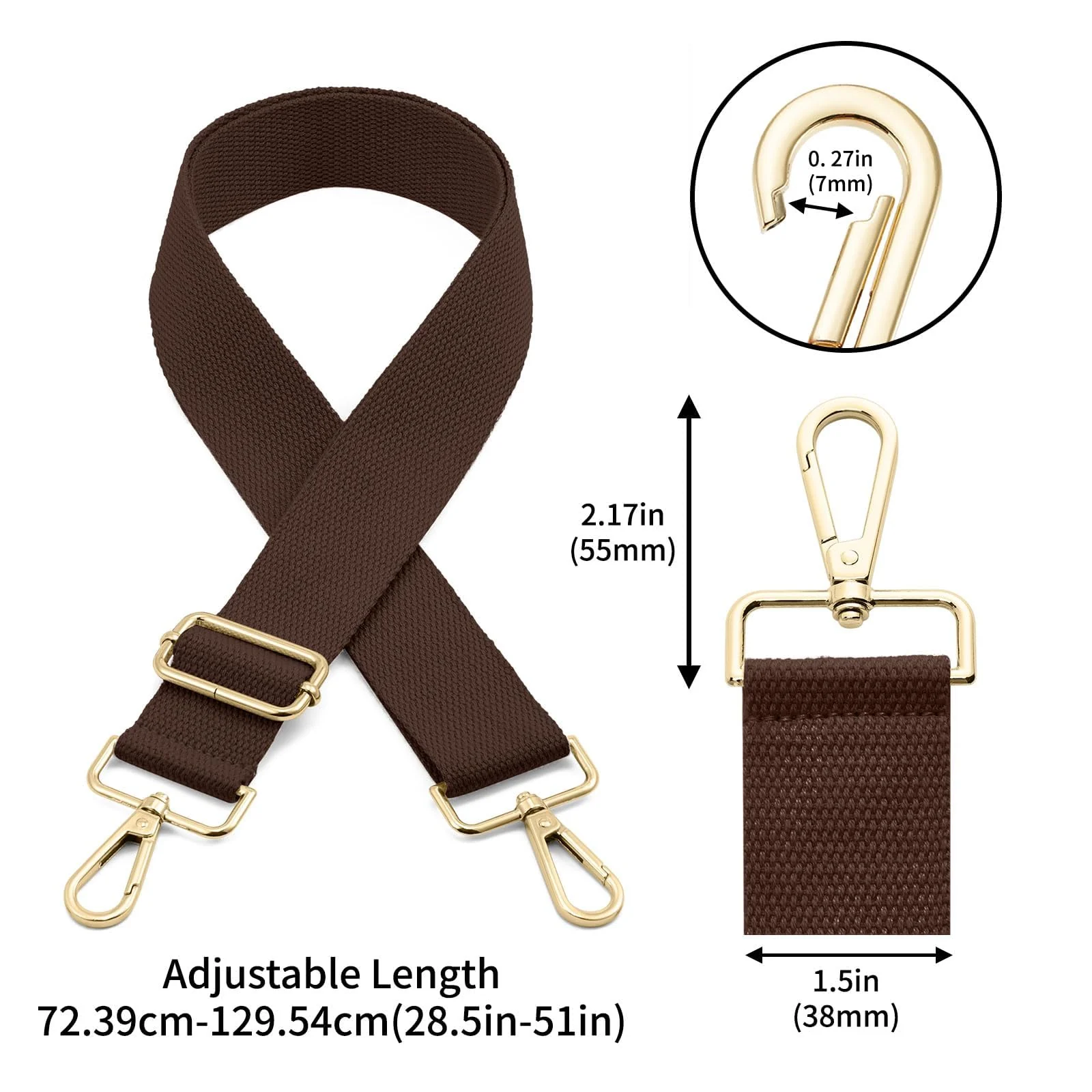 DL3 Mobilak Adjustable Wide Crossbody Bag Strap for Women, Replacement Shoulder Strap for Handbags, Totes & Purses with Elegant Embroidered Pattern and Metal Hooks - Coffee