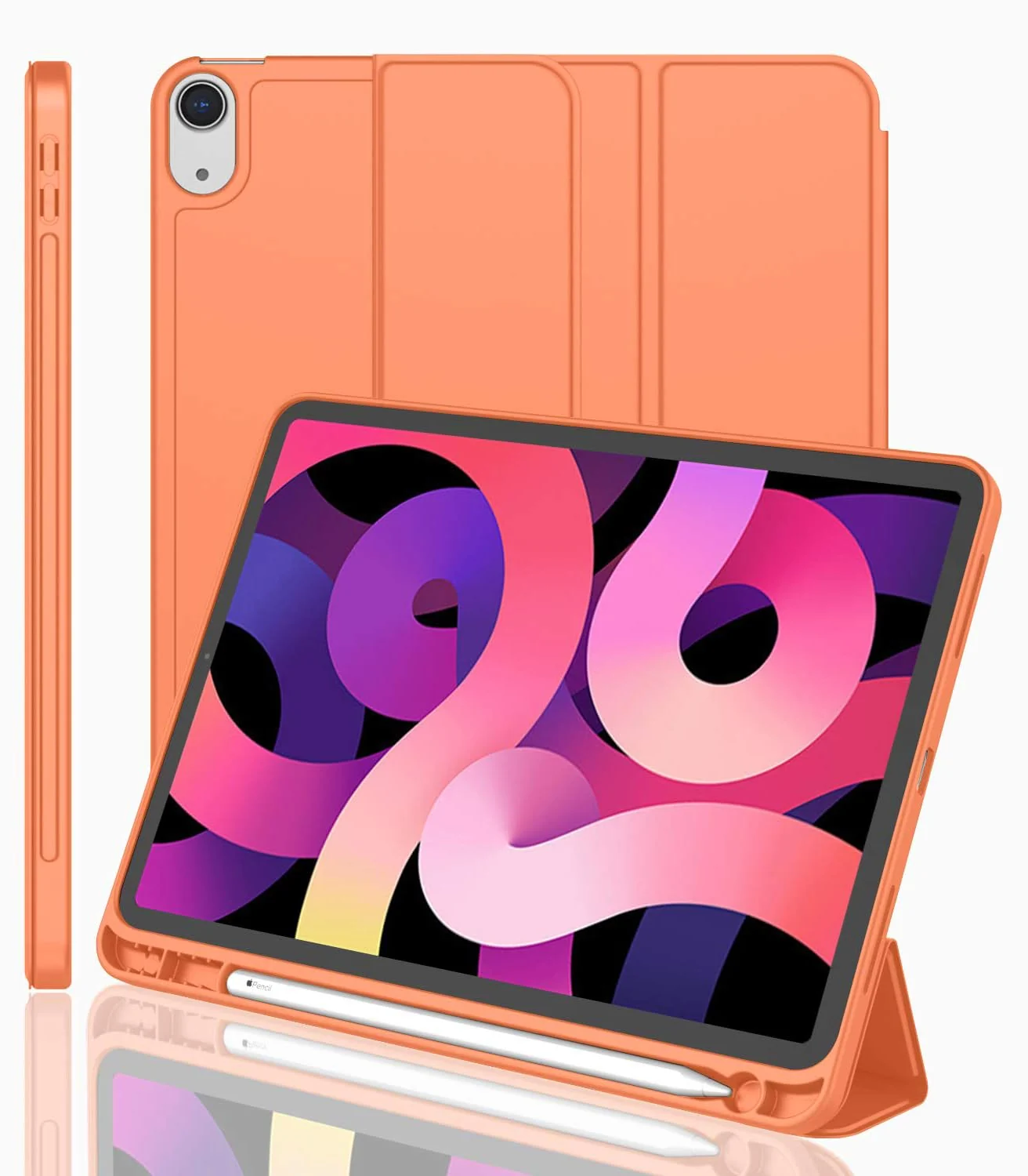 DL3 Mobilak iPad (A16) 11th Generation 11 Inch 2025/10th Generation 10.9 Inch 2022 with Pencil Holder, iPad 10 Flexible TPU Back Shell Smart Trifold Stand Protective Cover Auto Wake/Sleep - Orange