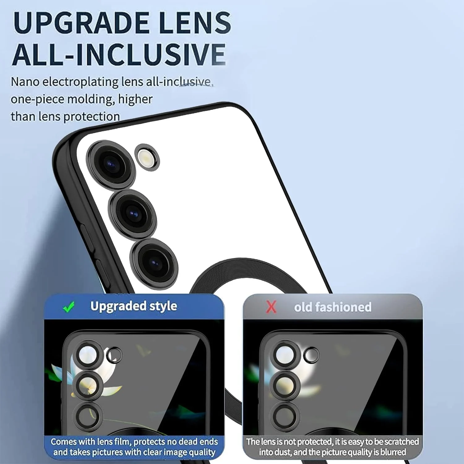 DL3 Mobilak Case for Samsung Galaxy S23 MagSafe with Camera Lens Protector, Magnetic Clear Case Full Protection Plating Anti-Scratch Slim Thin Case Cover - Black