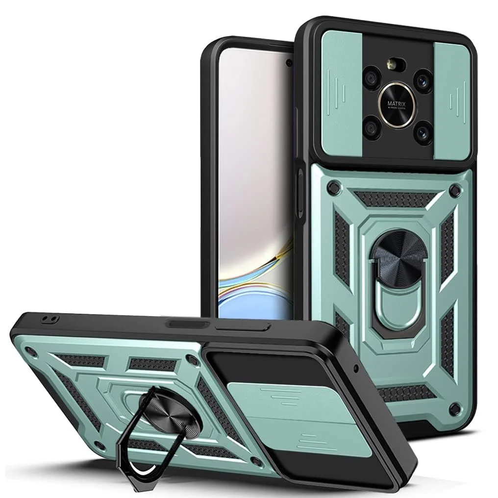 DL3 Mobilak Protective Case with Sliding Camera Cover, Metal Ring Kickstand and Magnetic Car-Mount Support for Honor X9 4G 5G / Honor X30 / Honor Magic 4 Lite - Green
