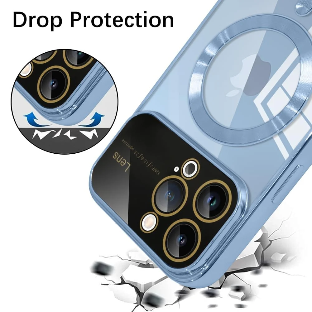 DL3 Mobilak Clear MagSafe-Compatible Magnetic Case for iPhone 14 Pro 6.1 Inch with Camera Protection and Shockproof Design - Blue