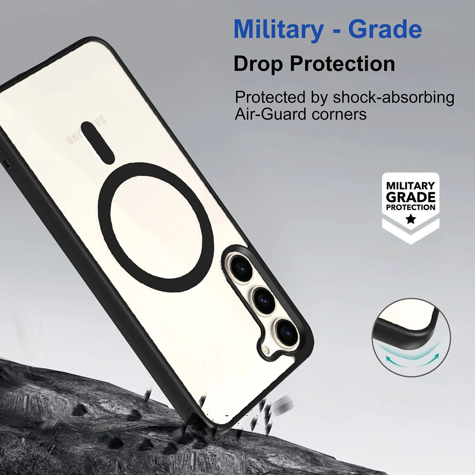 DL3 Mobilak MagSafe-Compatible Clear Magnetic Case for Samsung Galaxy S23 - Black