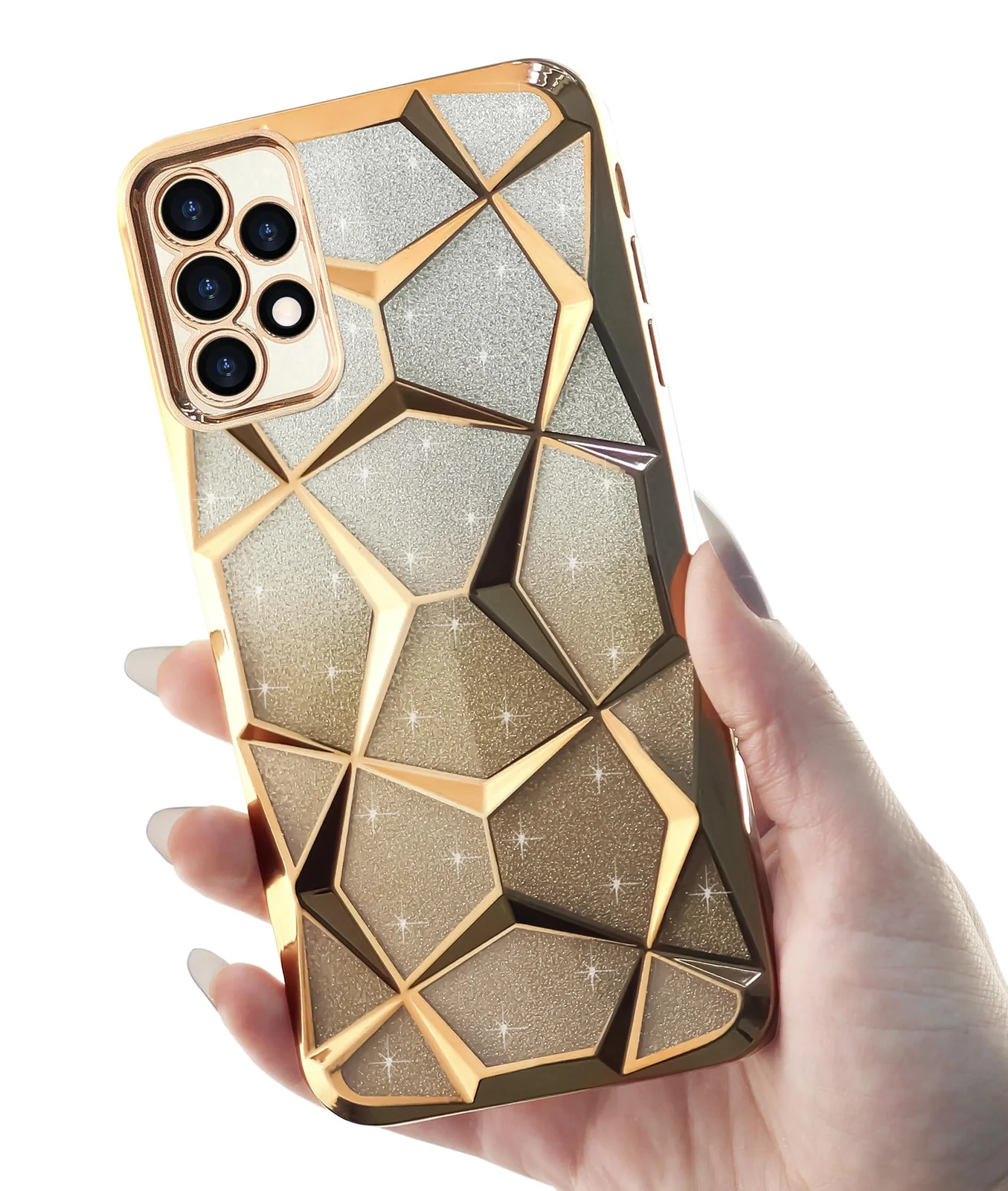DL3 Mobilak Compatible with Samsung Galaxy A25 5G Case Plating Bling Gradient Glitter Clear Cover Soft TPU Silicone Cute Camera Protection Shockproof Back for Women Girls Case - Gold