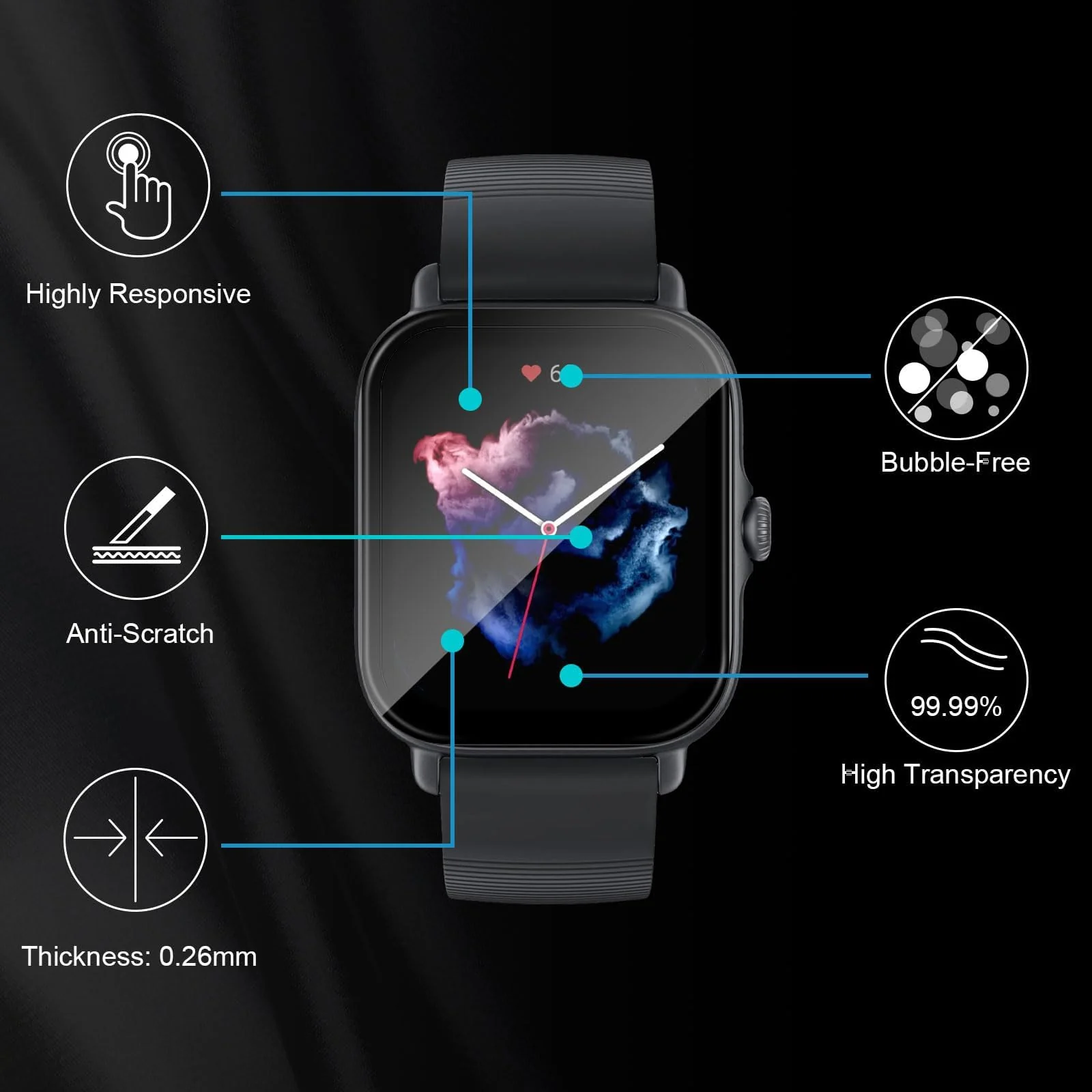DL3 Mobilak Screen Protector For Amazfit GTS 4 / Amazfit GTS 3, 3D Curved Soft Edge Protective Film [Anti-Scratch] [Bubble Free] [Ultra Shatterproof] [High Sensitive] (Not Glass) - Black