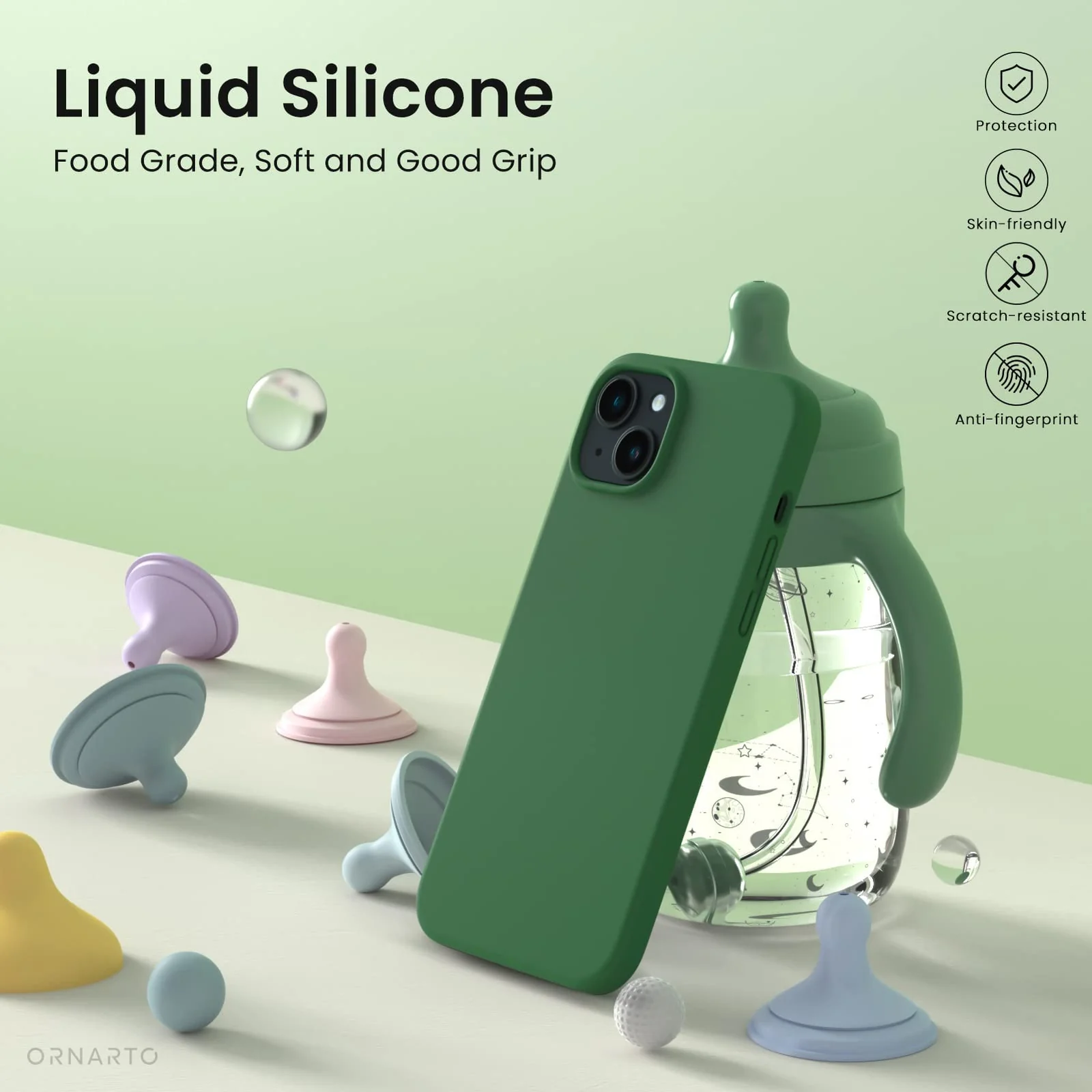 DL3 Mobilak Liquid Silicone Protective Case with Soft Microfiber Lining for iPhone 14 (6.1 Inch) - Clover