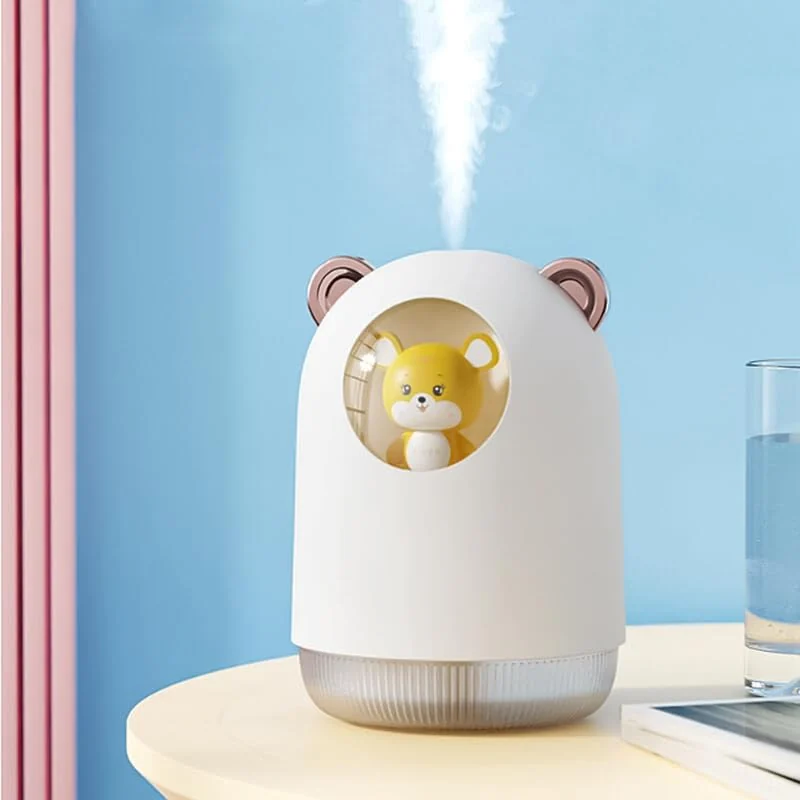 Mobigon Wood Cool Mist Ultrasonic Humidifier for Room Moisture, Aroma Diffuser for Home, 300ml Essential Oil Diffuser with 7 Colorful Night Light, Auto Shut-Off, Home, Office, car - B.White
