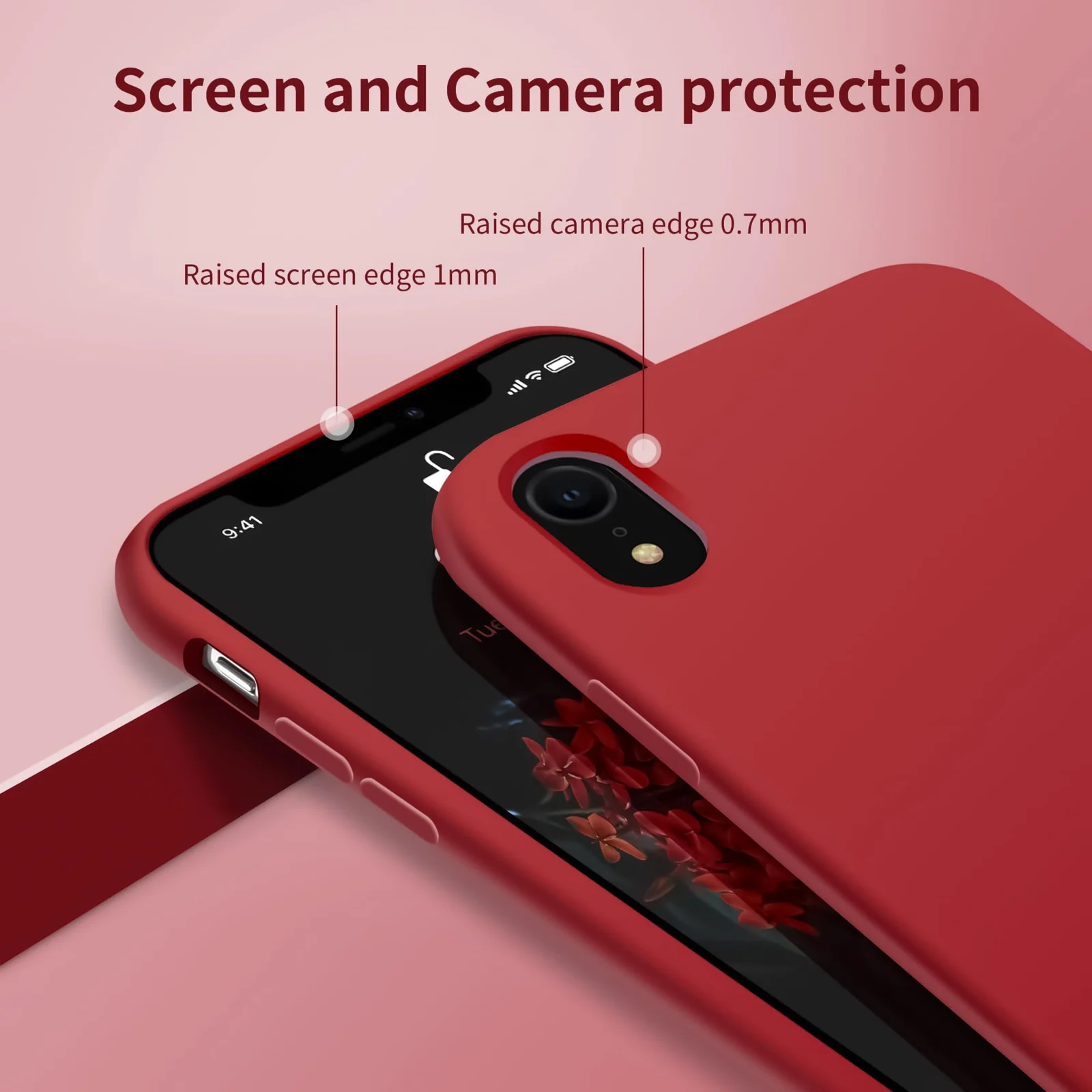 DL3 Mobilak Liquid Silicone Case for iPhone XR, Shock-absorbing protection, Scratch-resistant surface, Soft microfiber lining - Dark Red 2