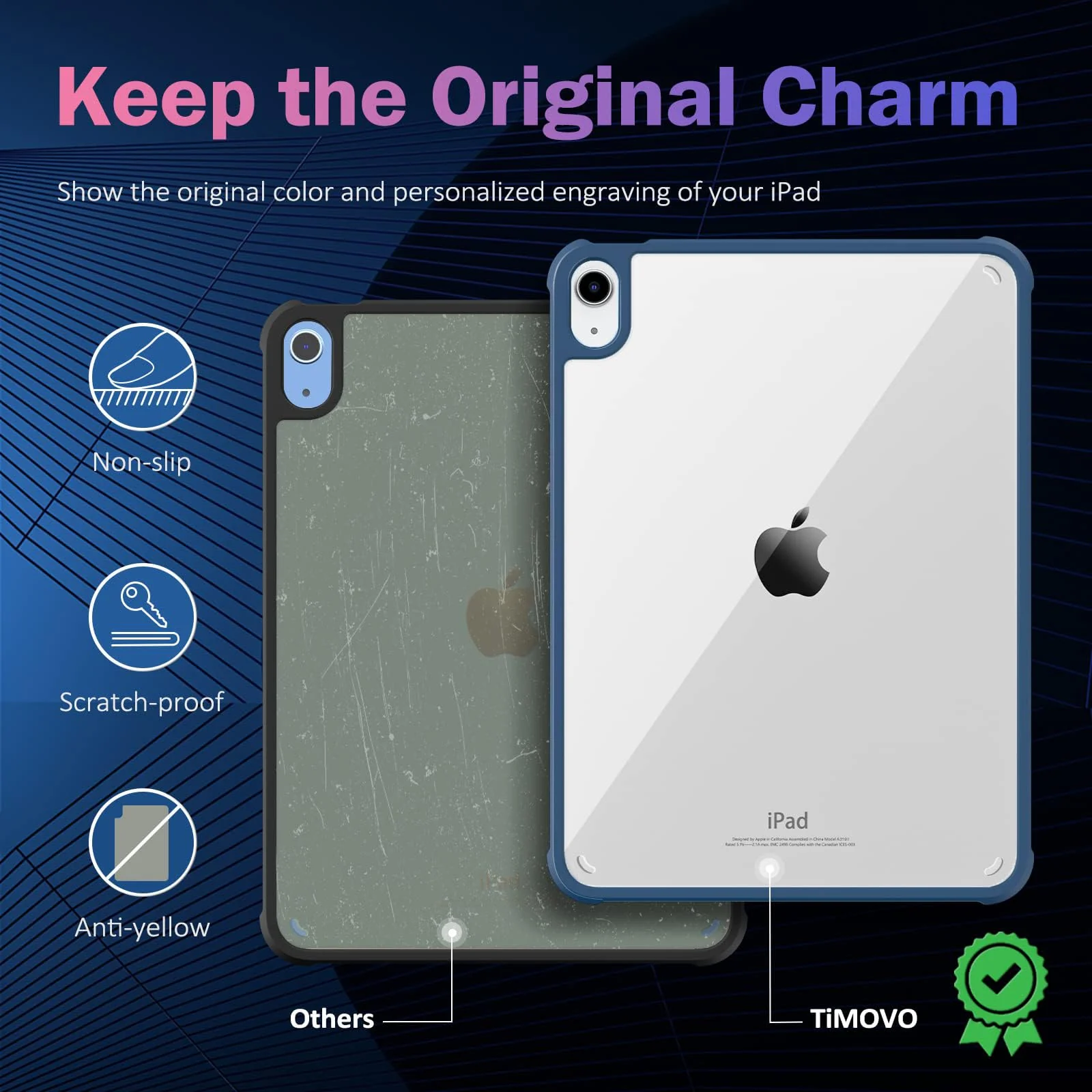 DL3 Mobilak Clear Case for iPad 10th Generation 10.9 Inch 2022, Slim Transparent Hard PC Back Cover TPU Frame Shell, Support Touch ID - Blue