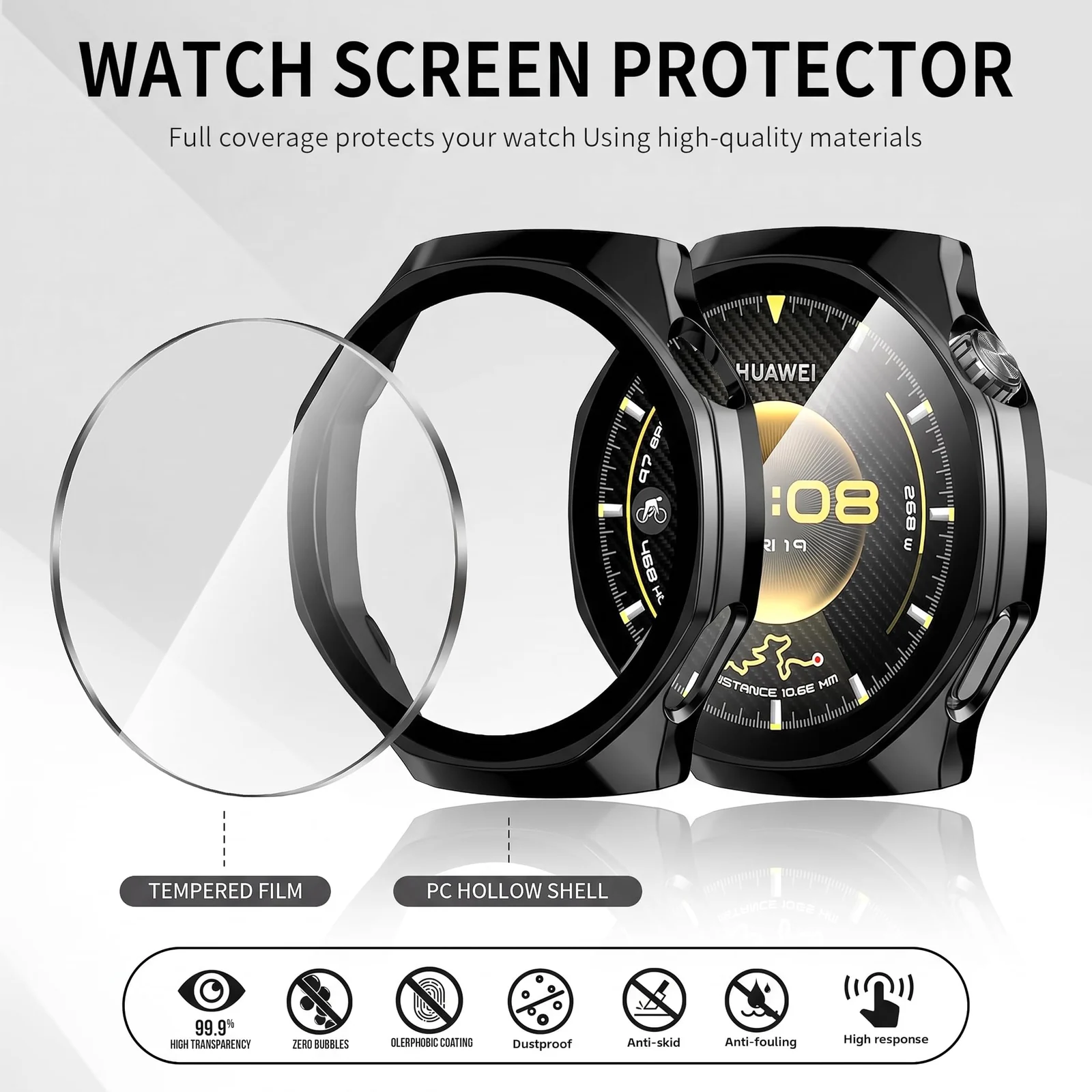 DL3 MOBILAK Full-Coverage Watch Case with Tempered Glass for Huawei Watch GT 6 Pro 46 mm, Black