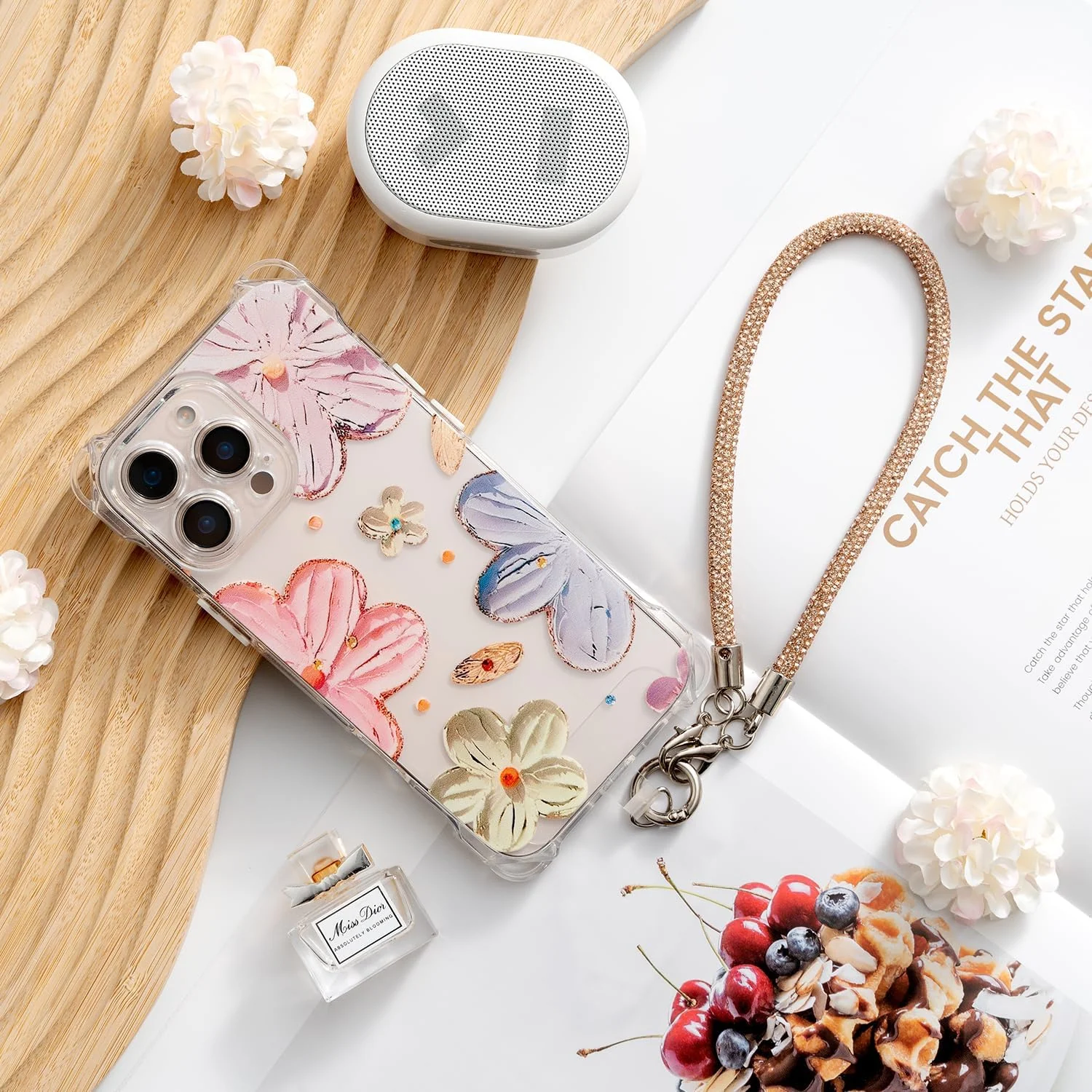 DL3 Mobilak Glitter Phone Wrist Strap, Bling Rhinestone Short Hand Lanyard Bracelet with Keychain & Card Holder, Universal Mobile Phone Chain & Handbag Strap for Women - Purple