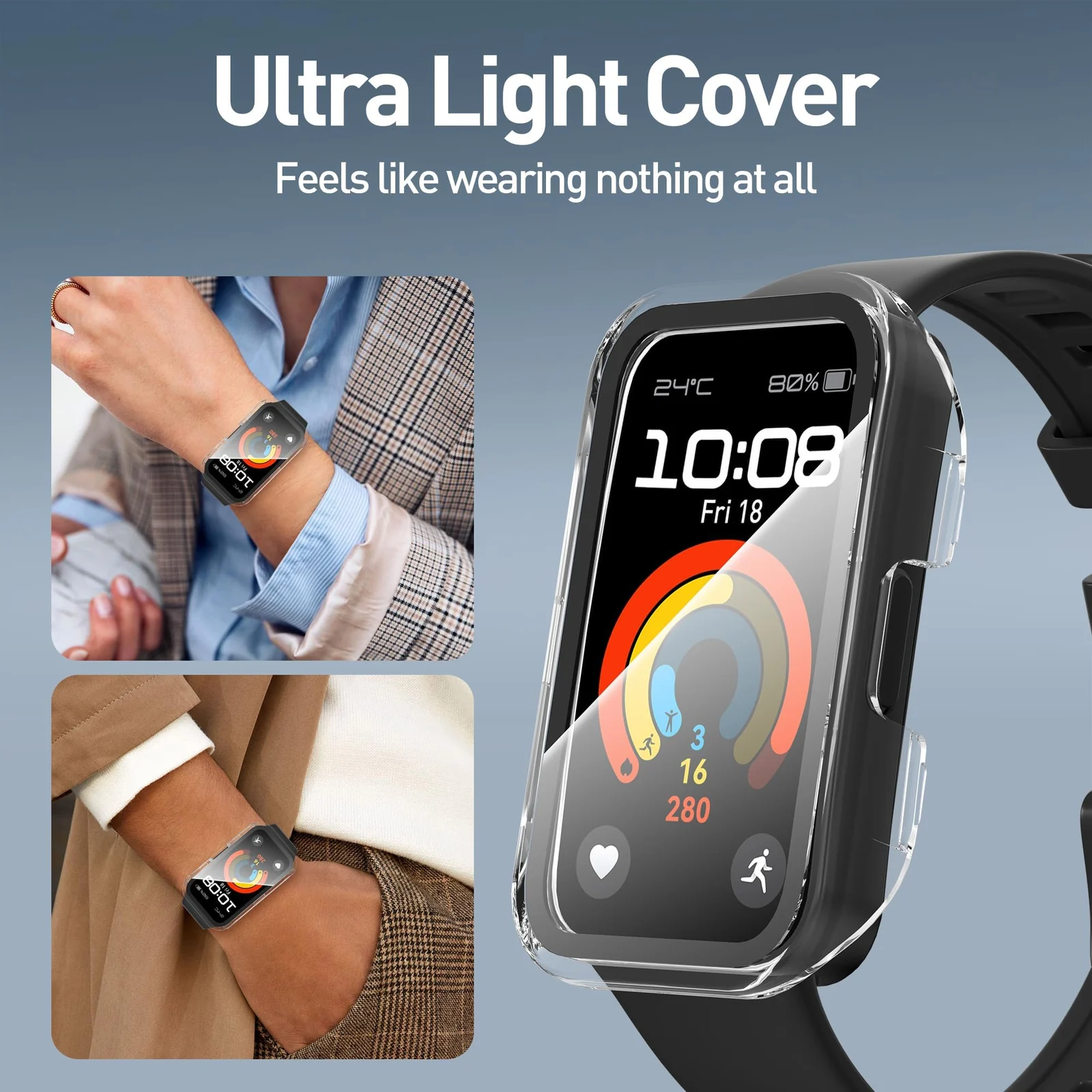 DL3 Mobilak Case with Screen Protector for Huawei Band 10, Bumper Full Coverage Hard PC Overall Protective Cover, Built-in Tempered Glass Film High Sensitivity For Huawei Band 10 - Clear