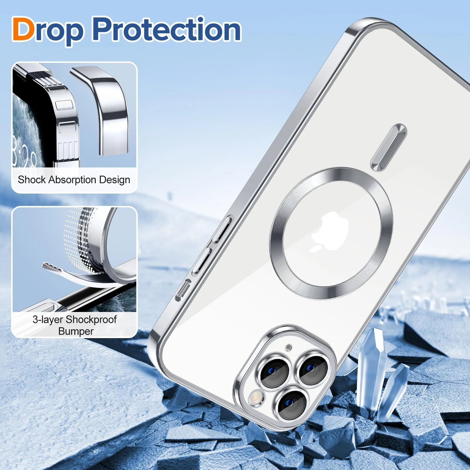 DL3 Mobilak Soft Clear Case for iPhone 11 Pro 5.8-Inch, Camera Lens Full Protection, Compatible with MagSafe Wireless Charging, Shockproof Electroplated TPU Phone Cover - Silver