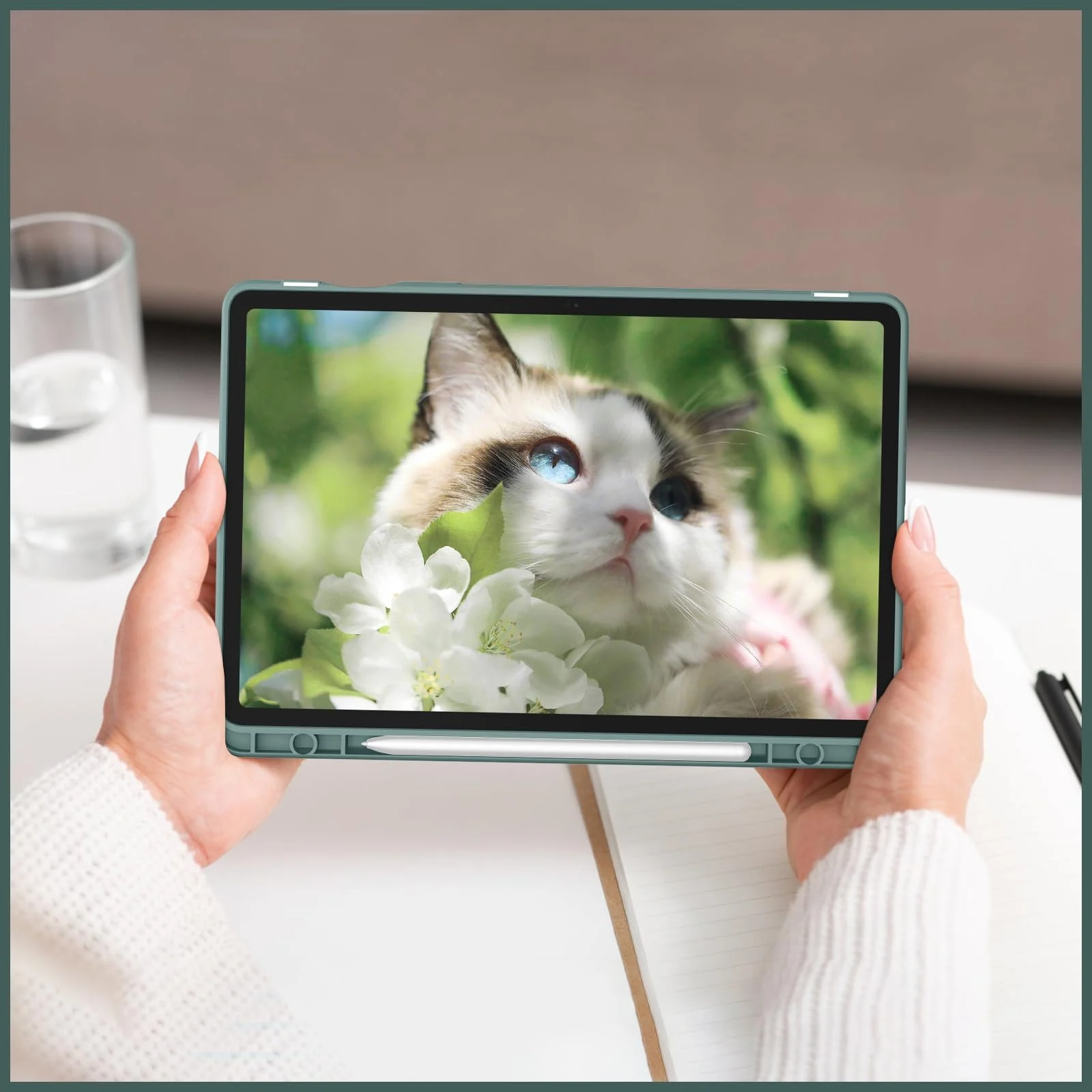 DL3 Mobilak Hybrid Slim Case for Samsung Galaxy Tab S9 FE 5G 10.9 Inch/Galaxy Tab S9 11 Inch 2023 with S Pen Holder, Shockproof Cover with Clear Transparent Back Shell, Auto Wake/Sleep - Green