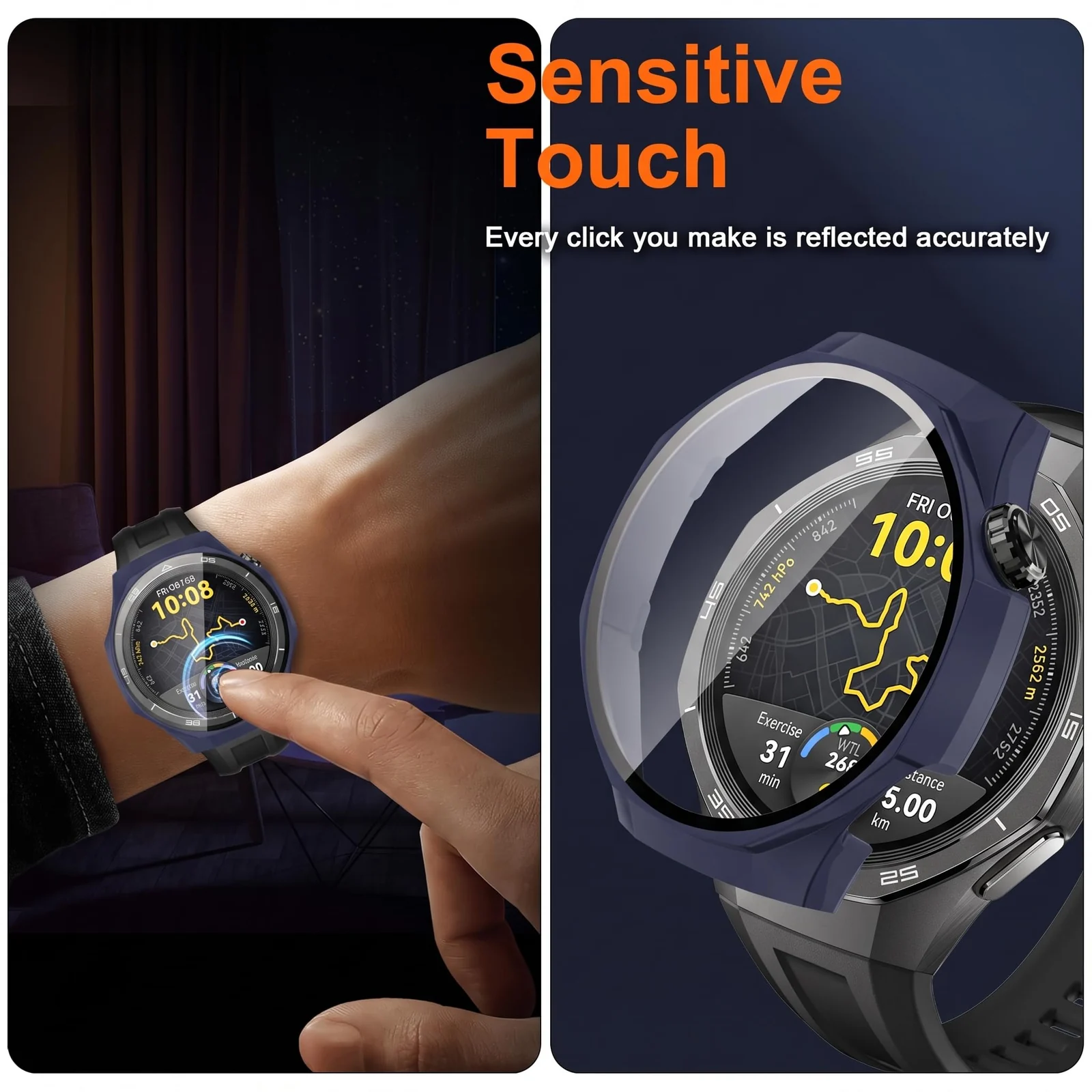 DL3 MOBILAK Full-Coverage Watch Case with Tempered Glass for Huawei Watch GT 5 Pro 46 mm, Blue