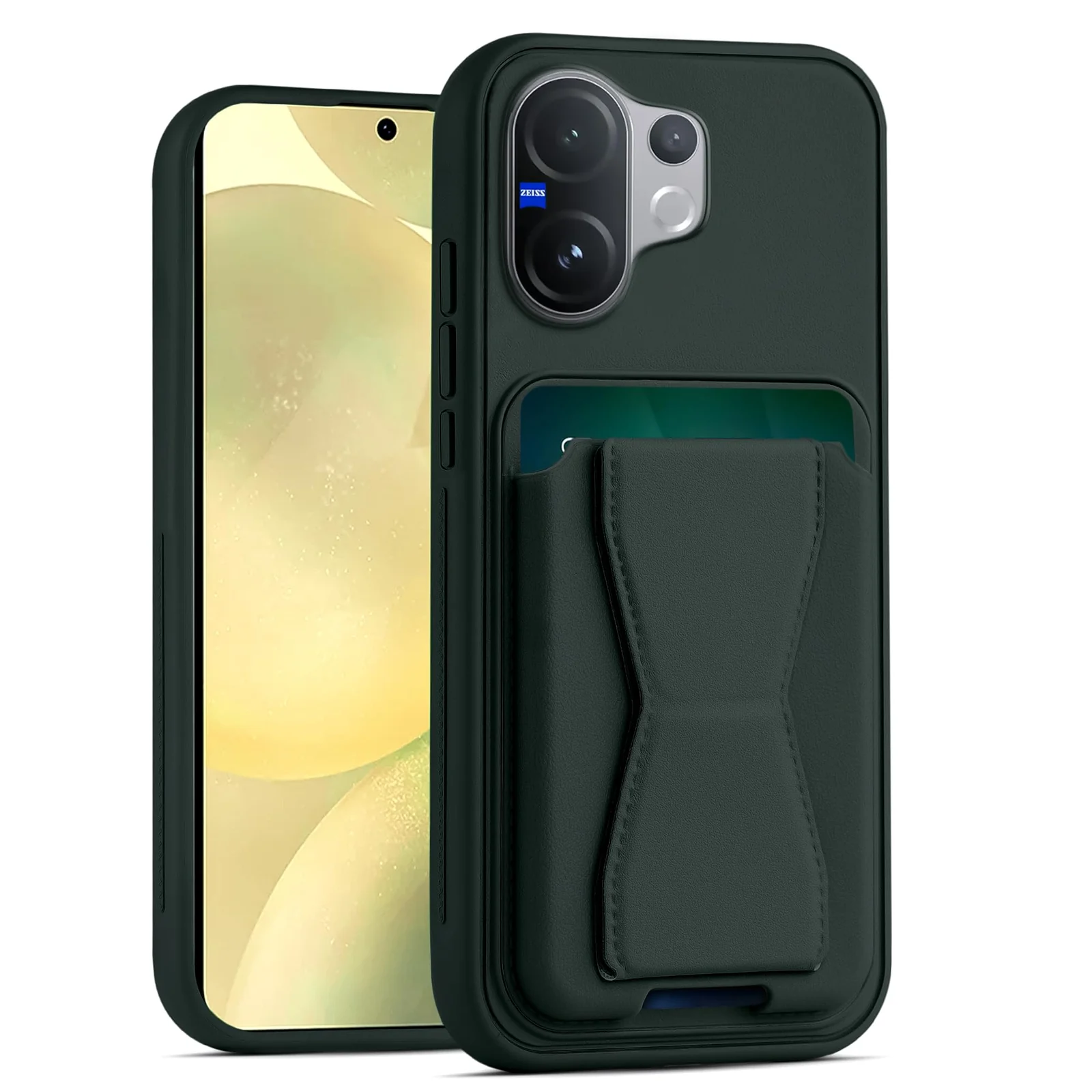 DL3 Mobilak Leather Wallet Case for vivo V60 5G, Camera protection, Shock-absorbing protection, Built-in kickstand - Dark Green
