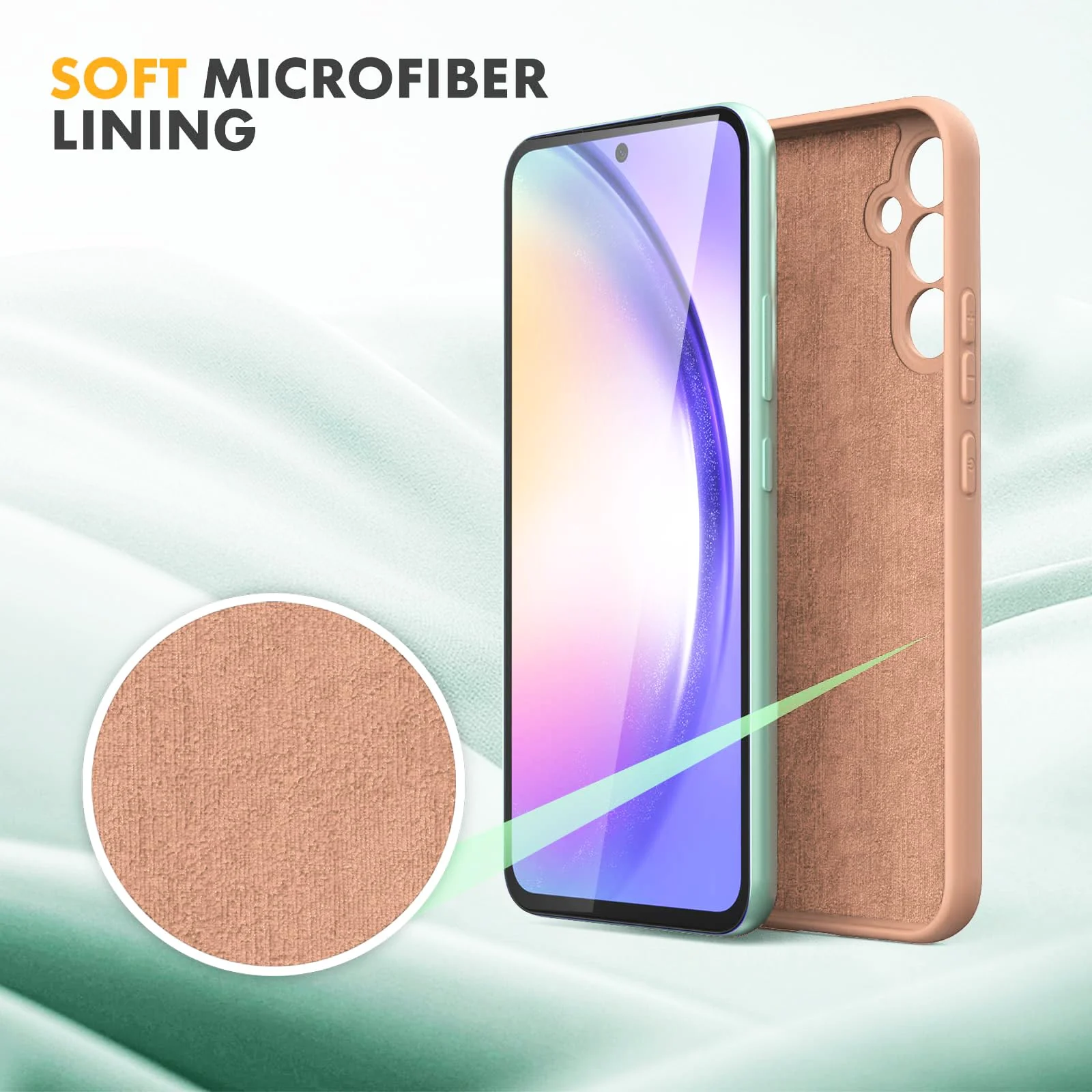 DL3 Mobilak Soft Silicone Protective Case for Samsung Galaxy A24 4G with Microfiber Lining and Shockproof Design - Light Orange