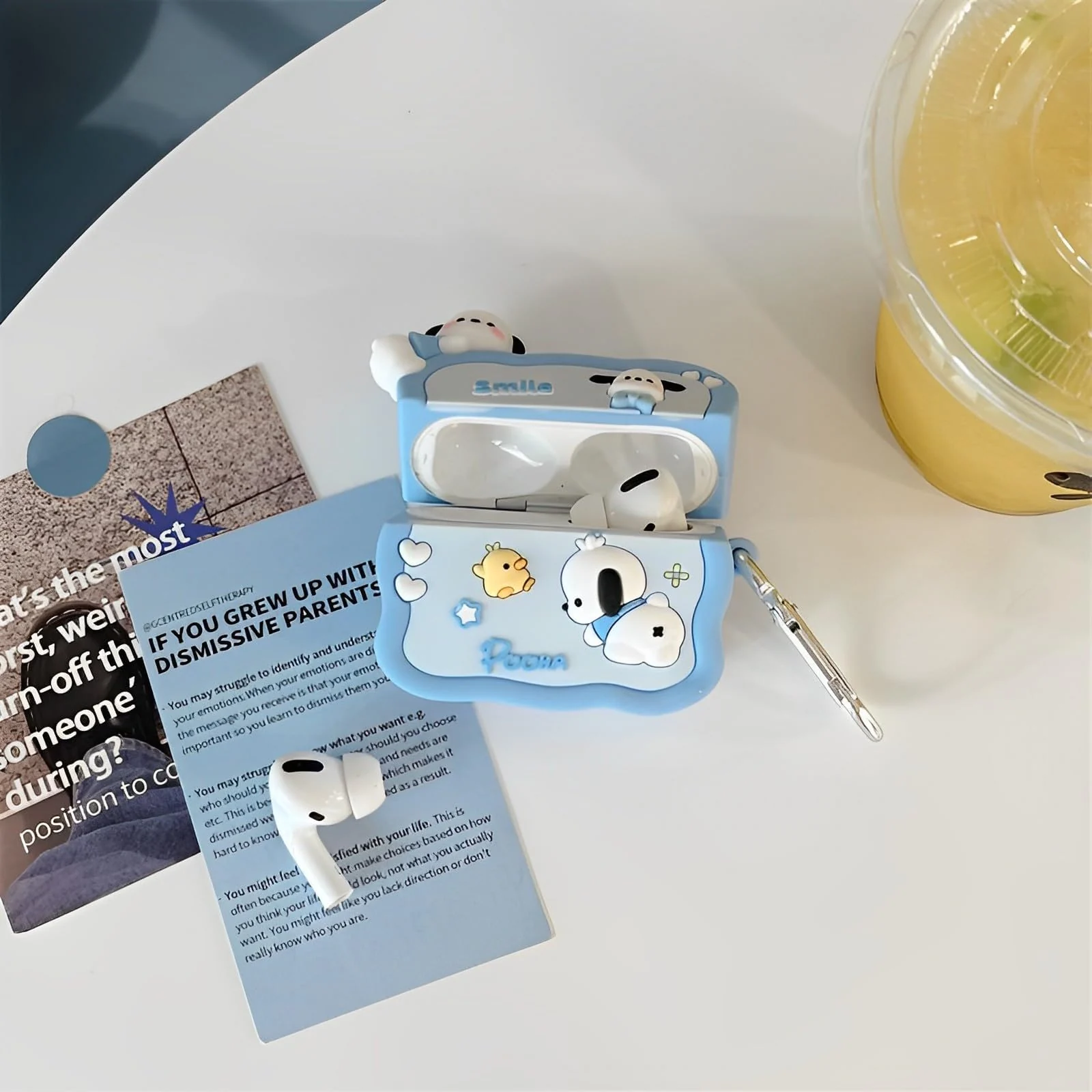 DL3 Mobilak For AirPods Pro Case Soft Silicone Shockproof Cover for Apple AirPods Pro, New 3D Cute Cartoon Creative Fun Case Skin with Keychain Design for AirPods Pro Case 2019 - Pochacco Blue