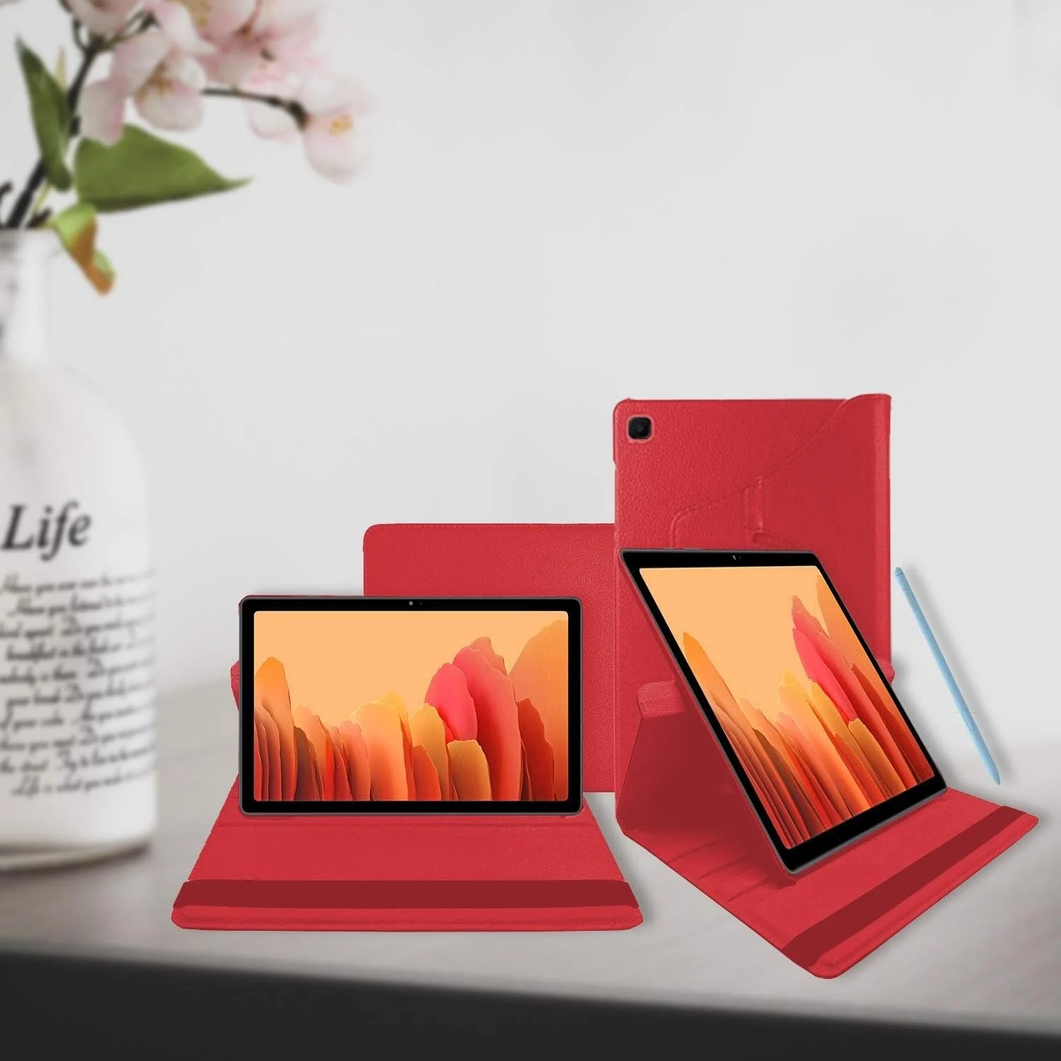 DL3 Mobilak Protective Cover for Samsung Galaxy Tab A 2019 10.1 Inch (SM-T510 SM-T515), 360° Rotatable Smart Stand, Leather Folio Flip Cover with Multi-Angle Viewing, Auto Wake Sleep - Red