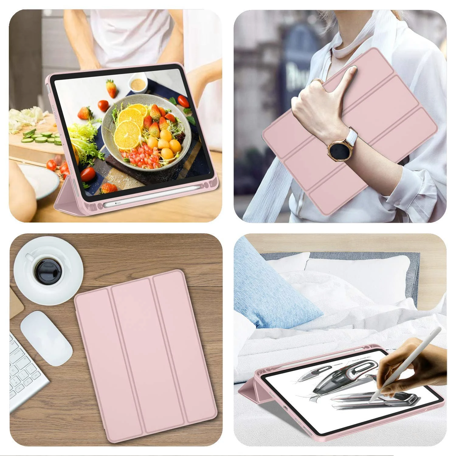 DL3 Mobilak New iPad Pro 12.9 Inch Case 2022/2021/2020(6th/5th/4th Gen) with Pencil Holder, Smart iPad Case [Support Touch ID and Auto Wake/Sleep] with Auto 2nd Gen Pencil Charging - Pink Sand