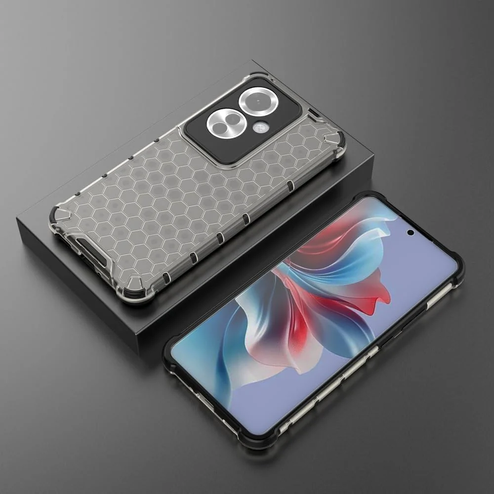 DL3 Mobilak Honeycomb Protective Case for OPPO Reno 11F 5G / Reno11 F 5G, Shock-absorbing protection, Transparent design, Slim, lightweight profile - Black
