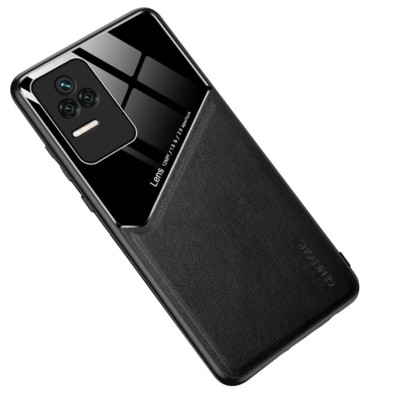 DL3 Mobilak Leather and PC Protective Case for Xiaomi Poco F4 / Redmi K40S, Built-in magnetic car-mount support, Shock-absorbing protection, Raised edges around the screen and camera - Black